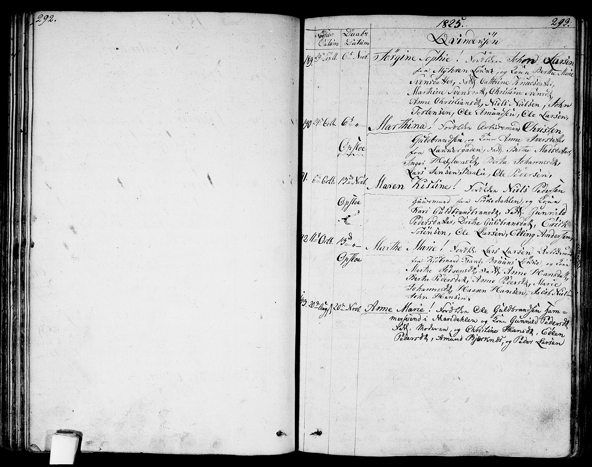 Aker prestekontor kirkebøker, SAO/A-10861/G/L0004: Parish register (copy) no. 4, 1819-1829, p. 292-293