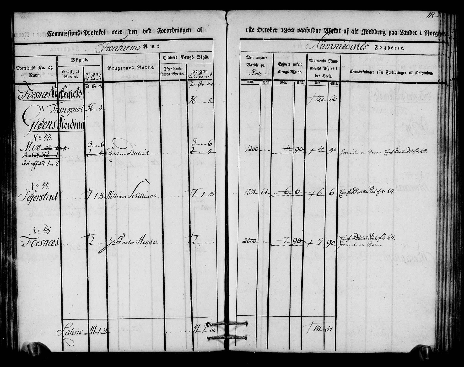 Rentekammeret inntil 1814, Realistisk ordnet avdeling, RA/EA-4070/N/Ne/Nea/L0154: Namdalen fogderi. Kommisjonsprotokoll, 1803, p. 113