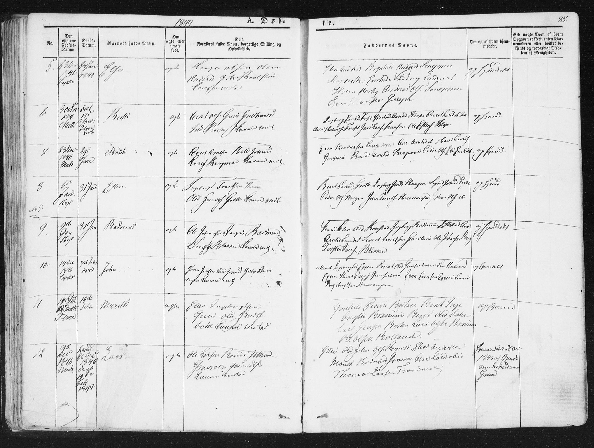 Ministerialprotokoller, klokkerbøker og fødselsregistre - Sør-Trøndelag, SAT/A-1456/691/L1074: Parish register (official) no. 691A06, 1842-1852, p. 85