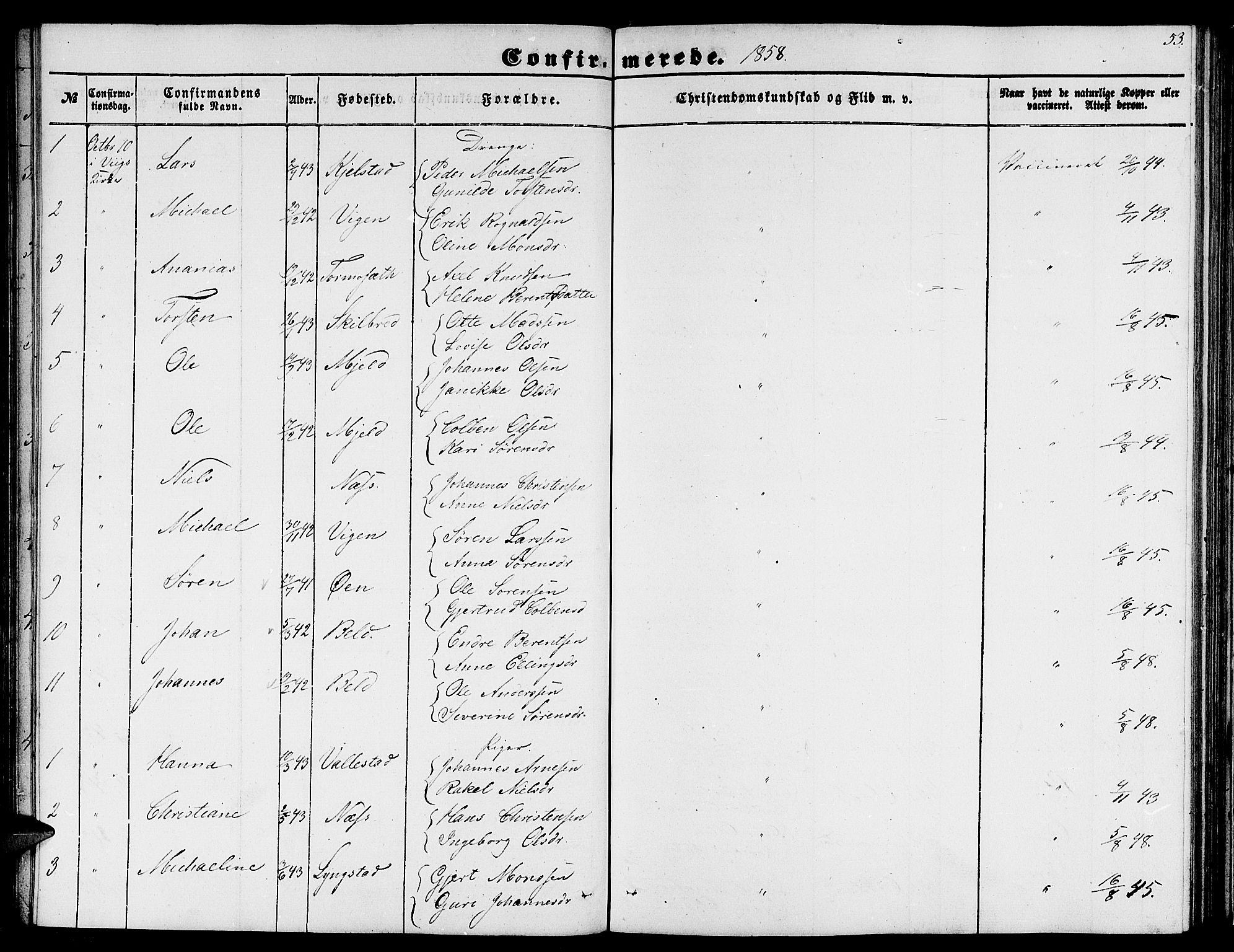 Gaular sokneprestembete, SAB/A-80001/H/Hab: Parish register (copy) no. C 1, 1853-1877, p. 53