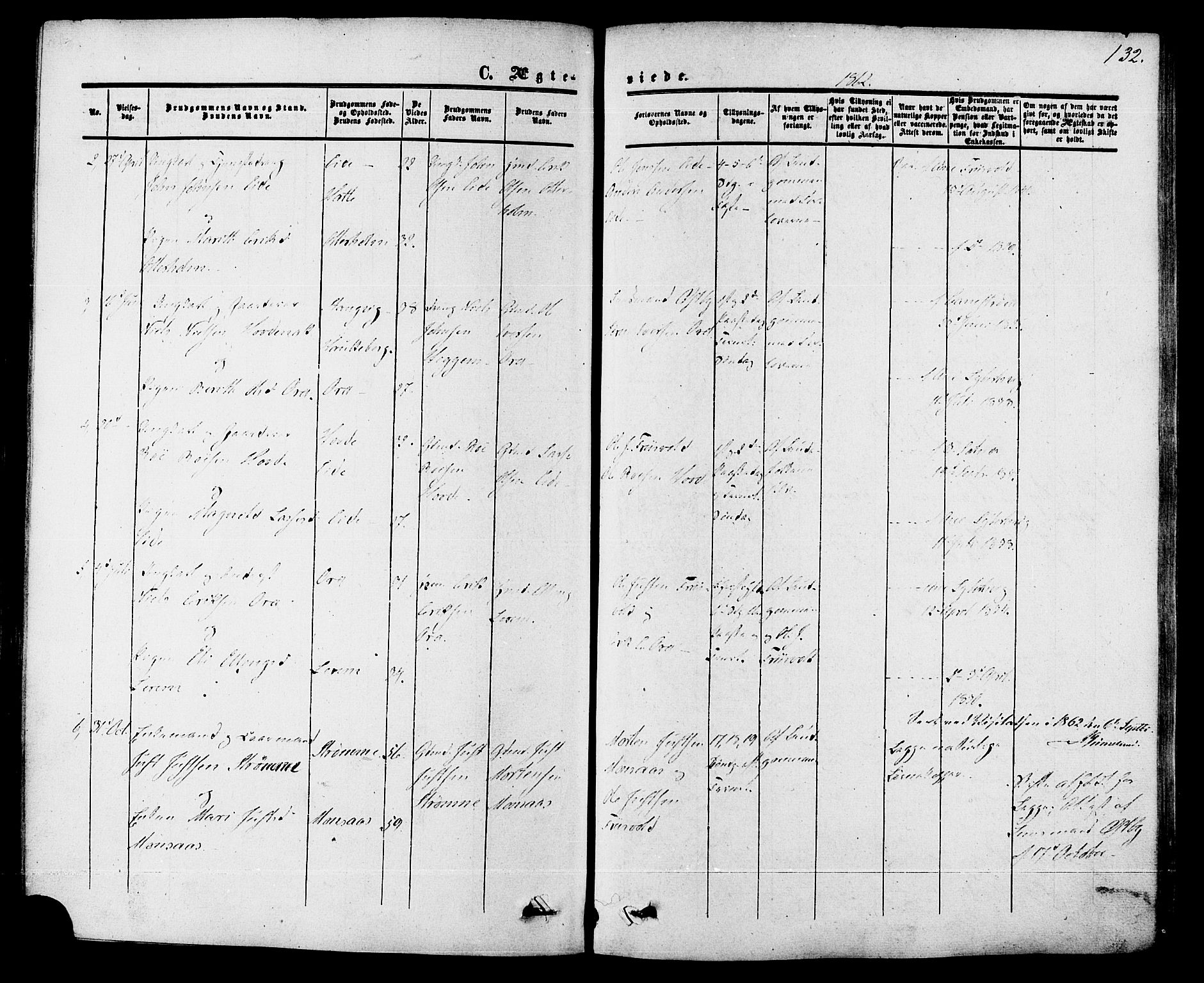 Ministerialprotokoller, klokkerbøker og fødselsregistre - Møre og Romsdal, AV/SAT-A-1454/542/L0552: Parish register (official) no. 542A02, 1854-1884, p. 132