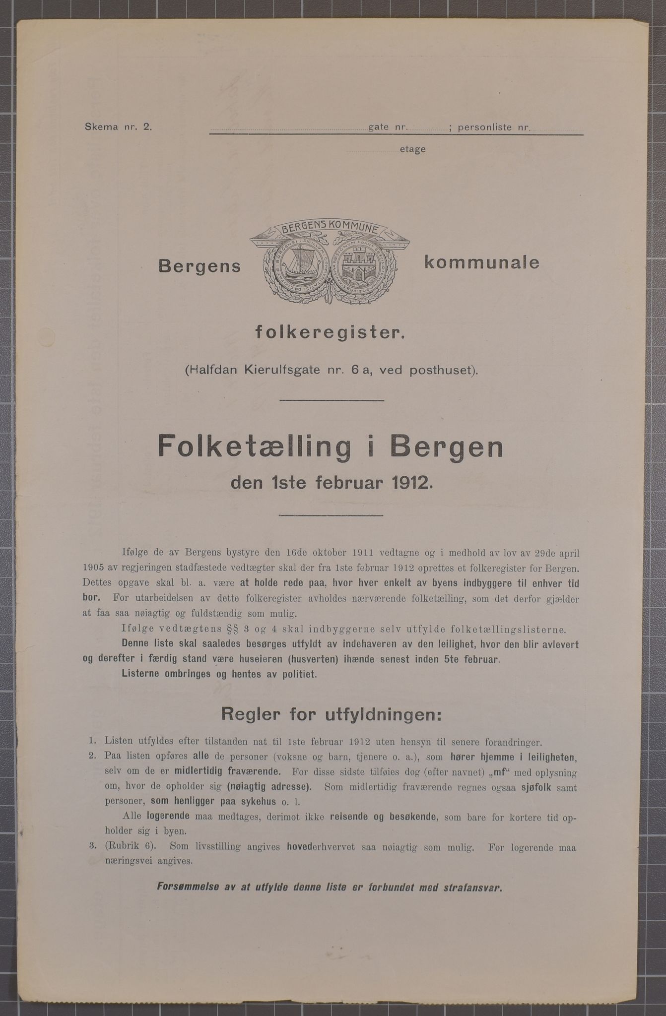 SAB, Municipal Census 1912 for Bergen, 1912, p. 1537