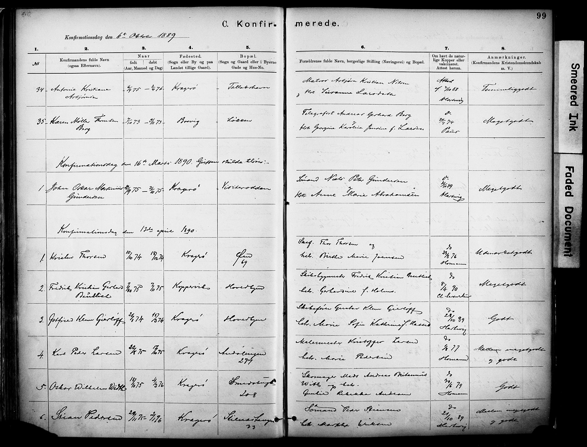 Kragerø kirkebøker, SAKO/A-278/F/Fa/L0012: Parish register (official) no. 12, 1880-1904, p. 99