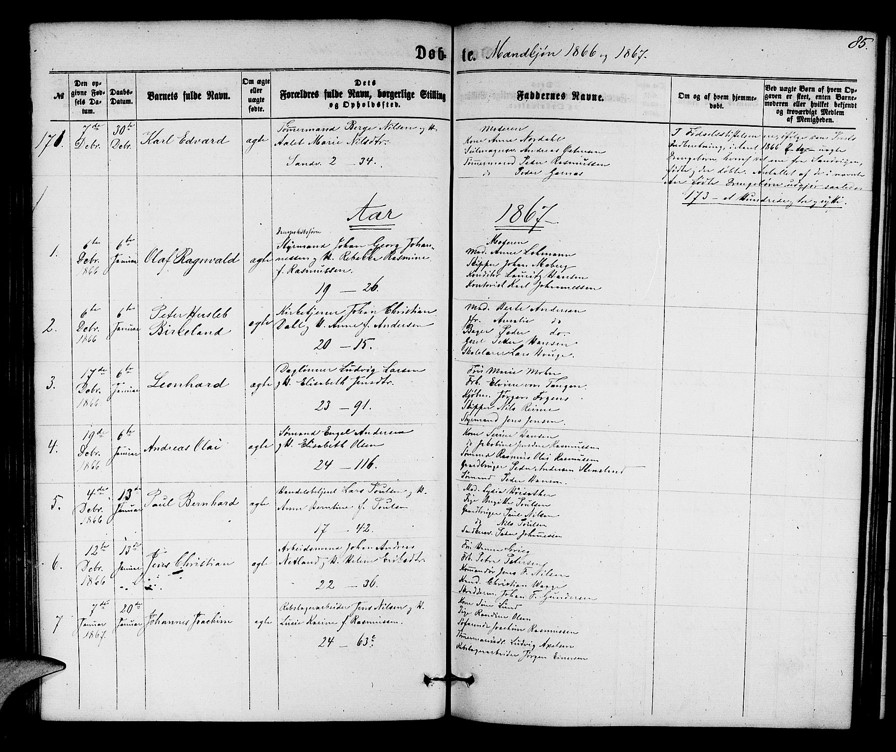 Korskirken sokneprestembete, SAB/A-76101/H/Hab: Parish register (copy) no. B 5, 1863-1868, p. 85