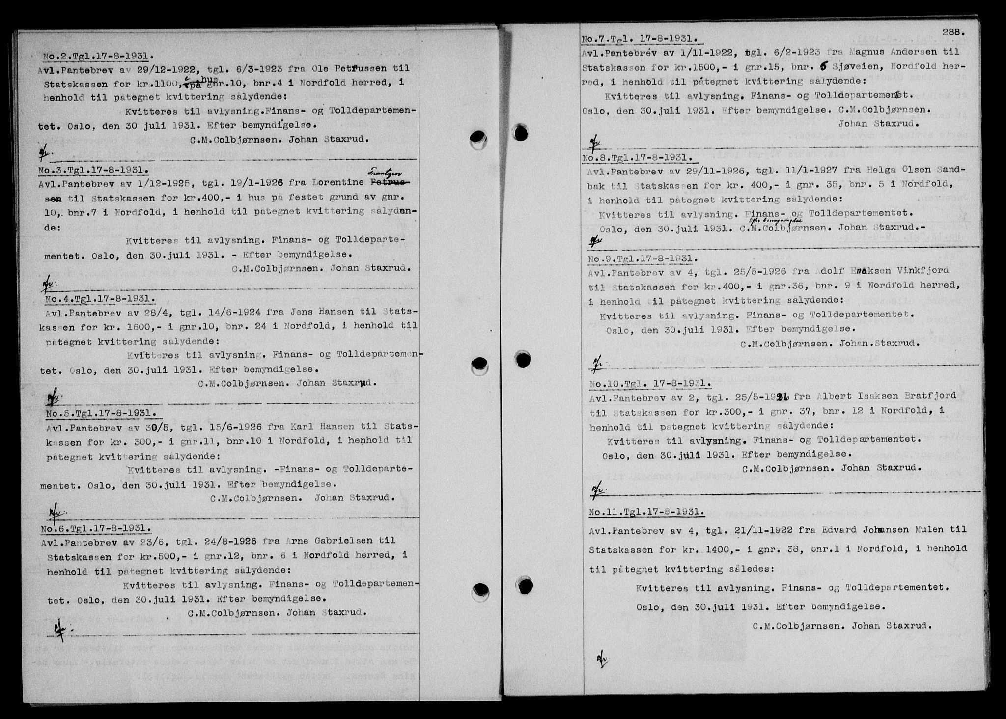 Salten sorenskriveri, SAT/A-4578/1/2/2C/L0060: Mortgage book no. 50, 1931-1931, Deed date: 17.08.1931