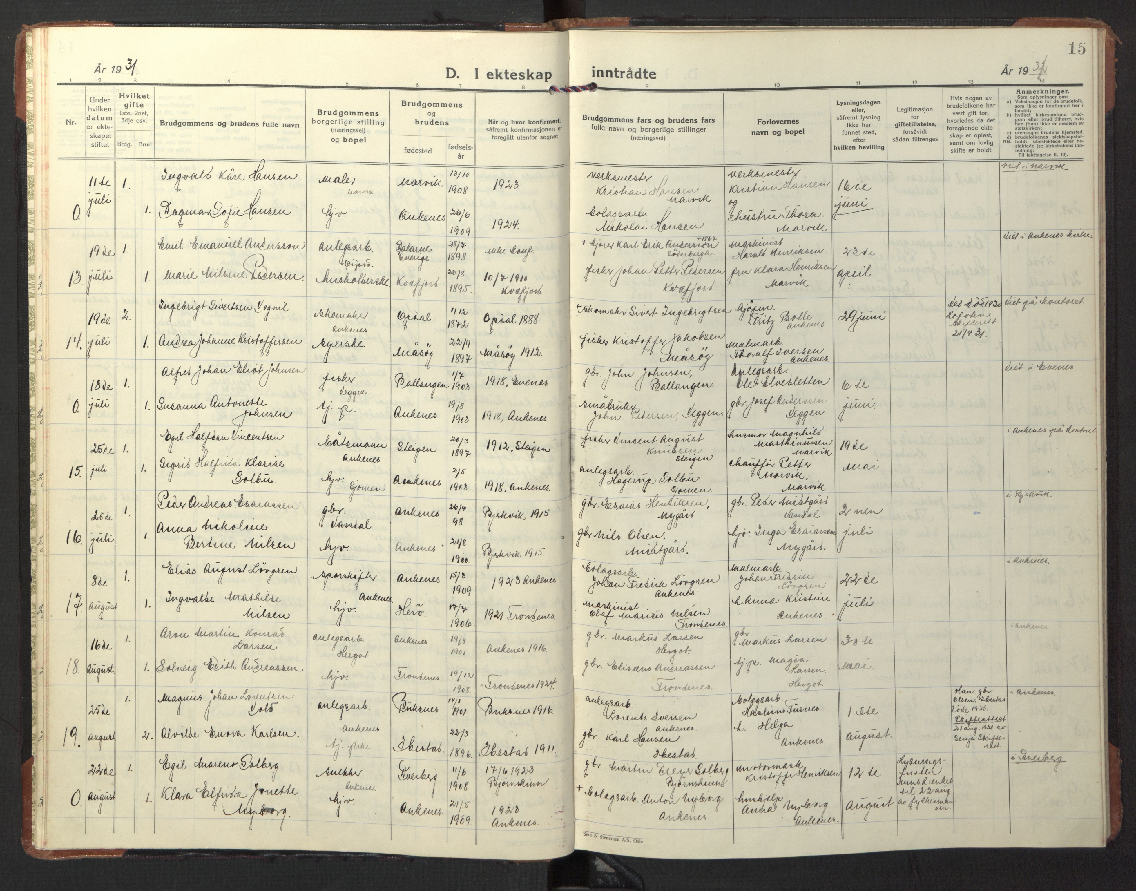 Ministerialprotokoller, klokkerbøker og fødselsregistre - Nordland, AV/SAT-A-1459/866/L0948: Parish register (official) no. 866A11, 1929-1949, p. 15