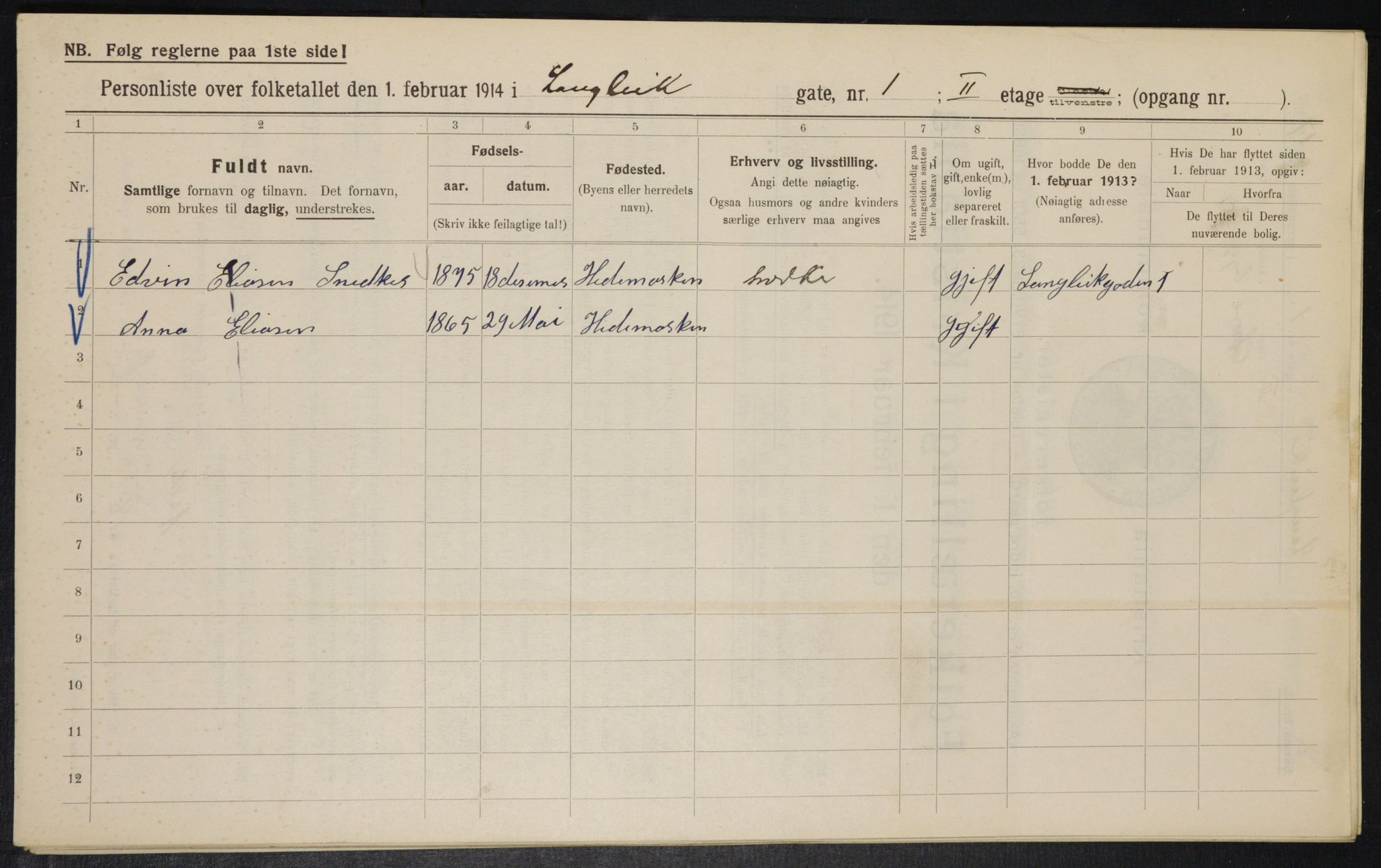 OBA, Municipal Census 1914 for Kristiania, 1914, p. 56843