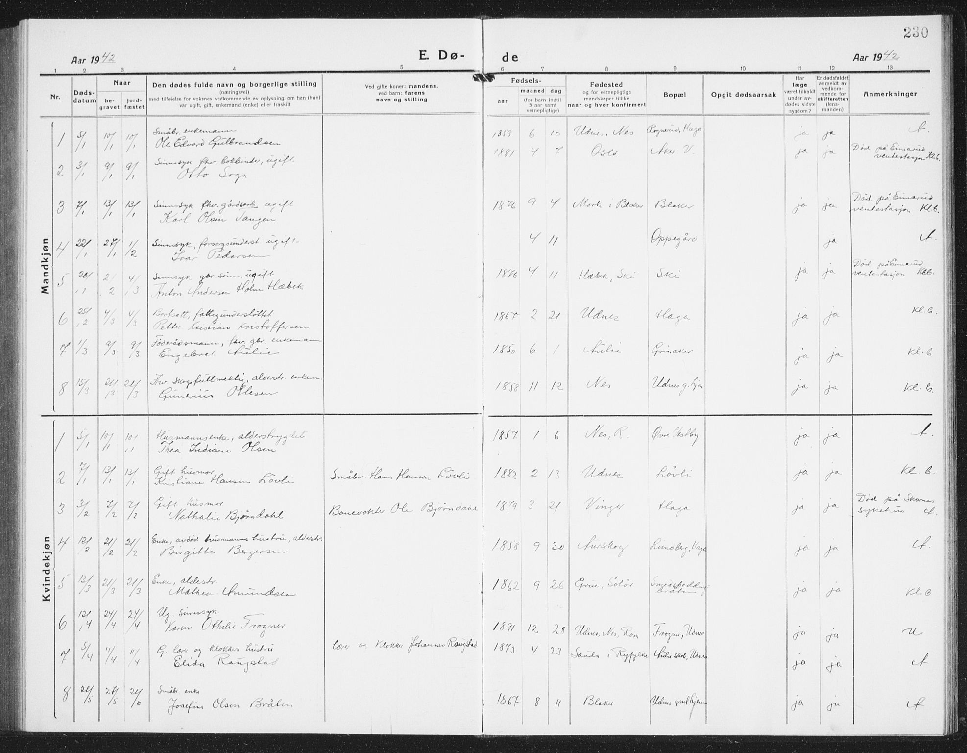 Nes prestekontor Kirkebøker, AV/SAO-A-10410/G/Gb/L0002: Parish register (copy) no. II 2, 1918-1942, p. 230