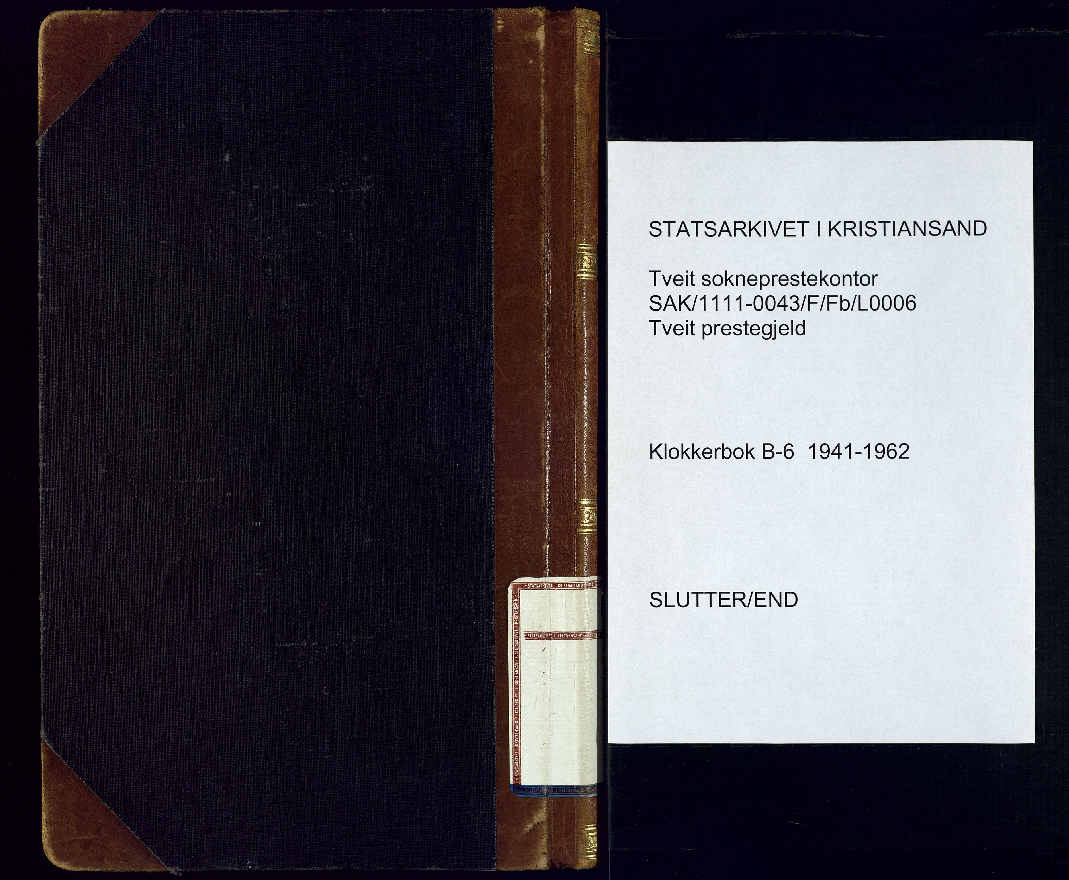 Tveit sokneprestkontor, AV/SAK-1111-0043/F/Fb/L0006: Parish register (copy) no. B-6, 1941-1962