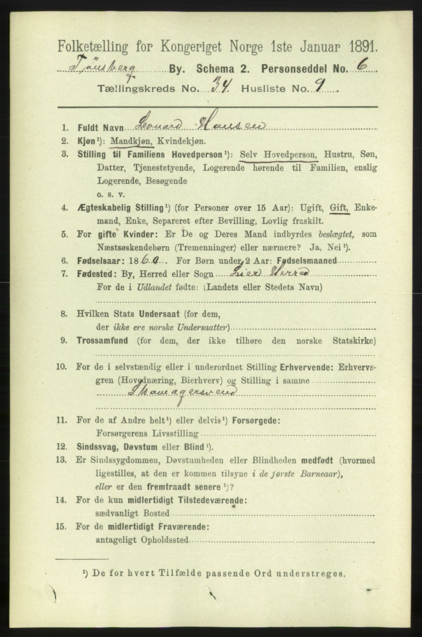 RA, 1891 census for 0705 Tønsberg, 1891, p. 7762