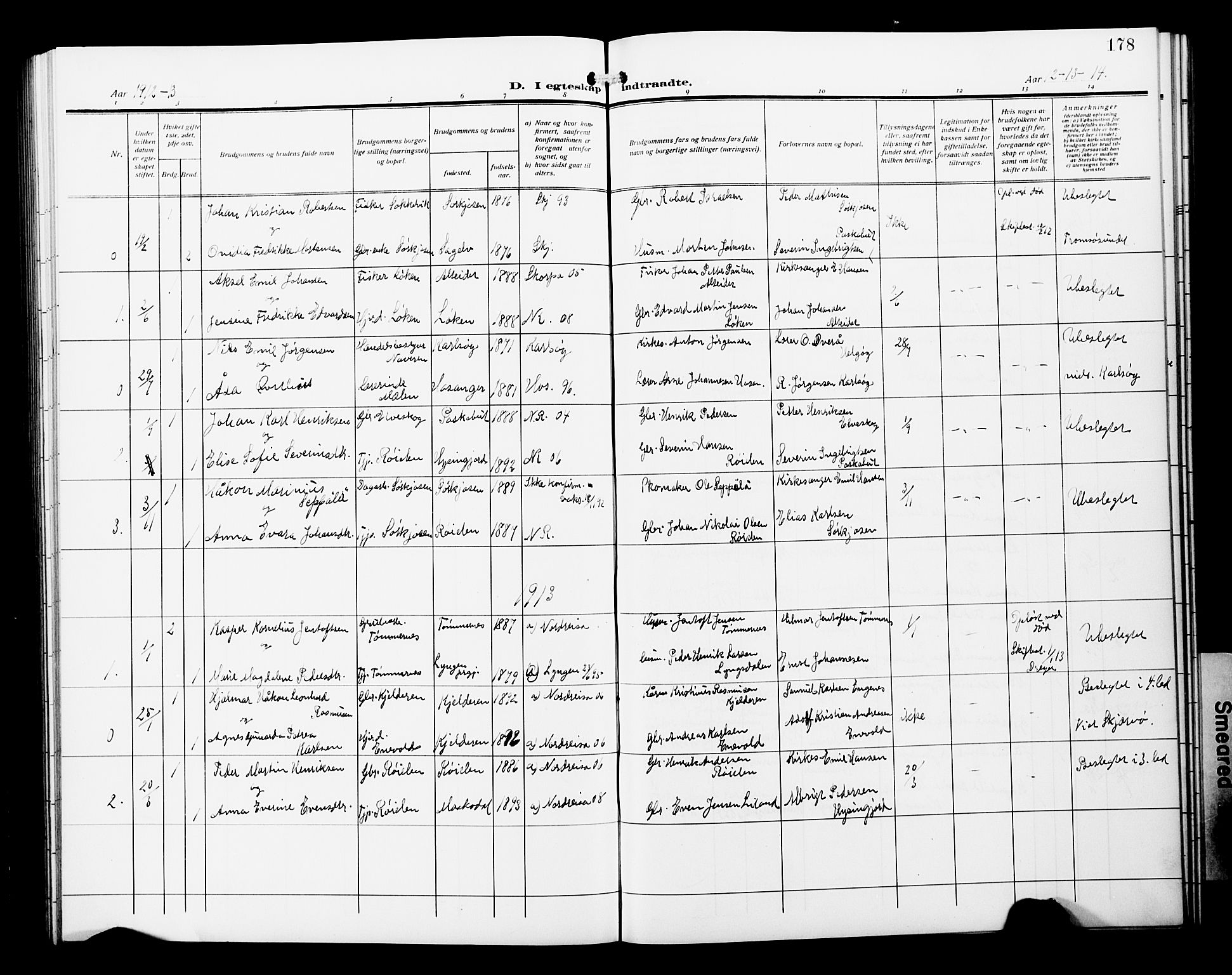 Skjervøy sokneprestkontor, SATØ/S-1300/H/Ha/Hab/L0022klokker: Parish register (copy) no. 22, 1910-1926, p. 178