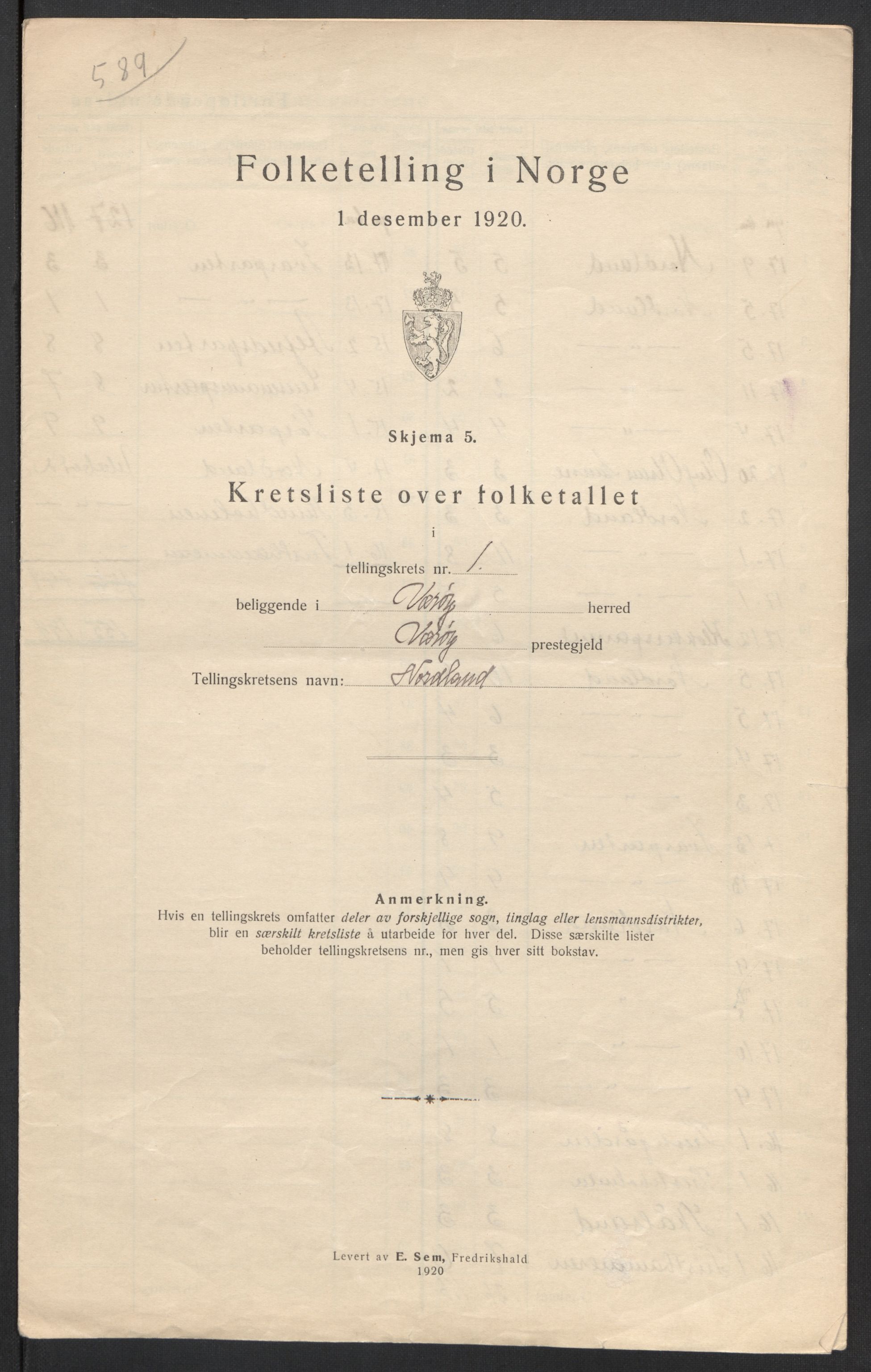 SAT, 1920 census for Værøy, 1920, p. 8