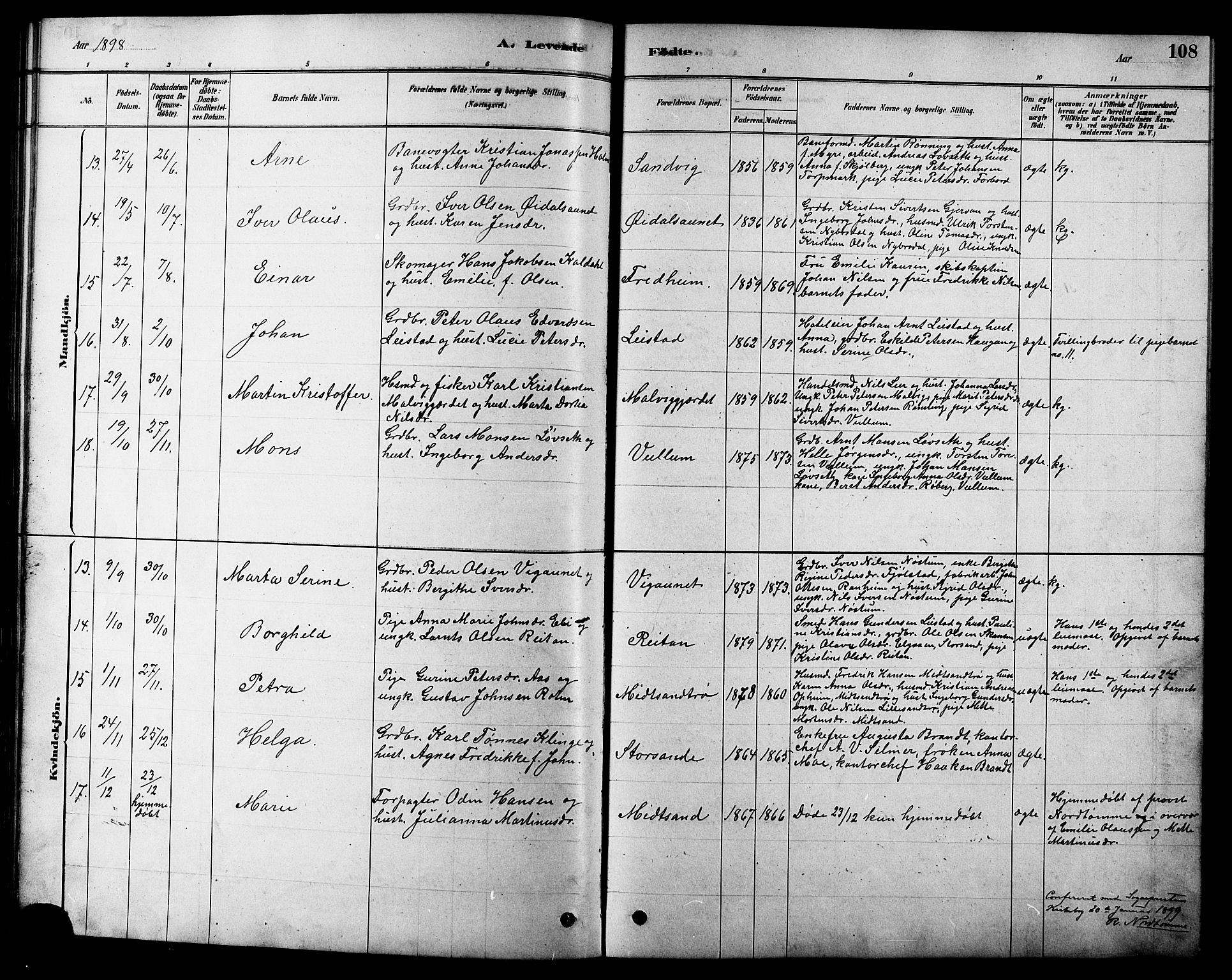 Ministerialprotokoller, klokkerbøker og fødselsregistre - Sør-Trøndelag, SAT/A-1456/616/L0423: Parish register (copy) no. 616C06, 1878-1903, p. 108