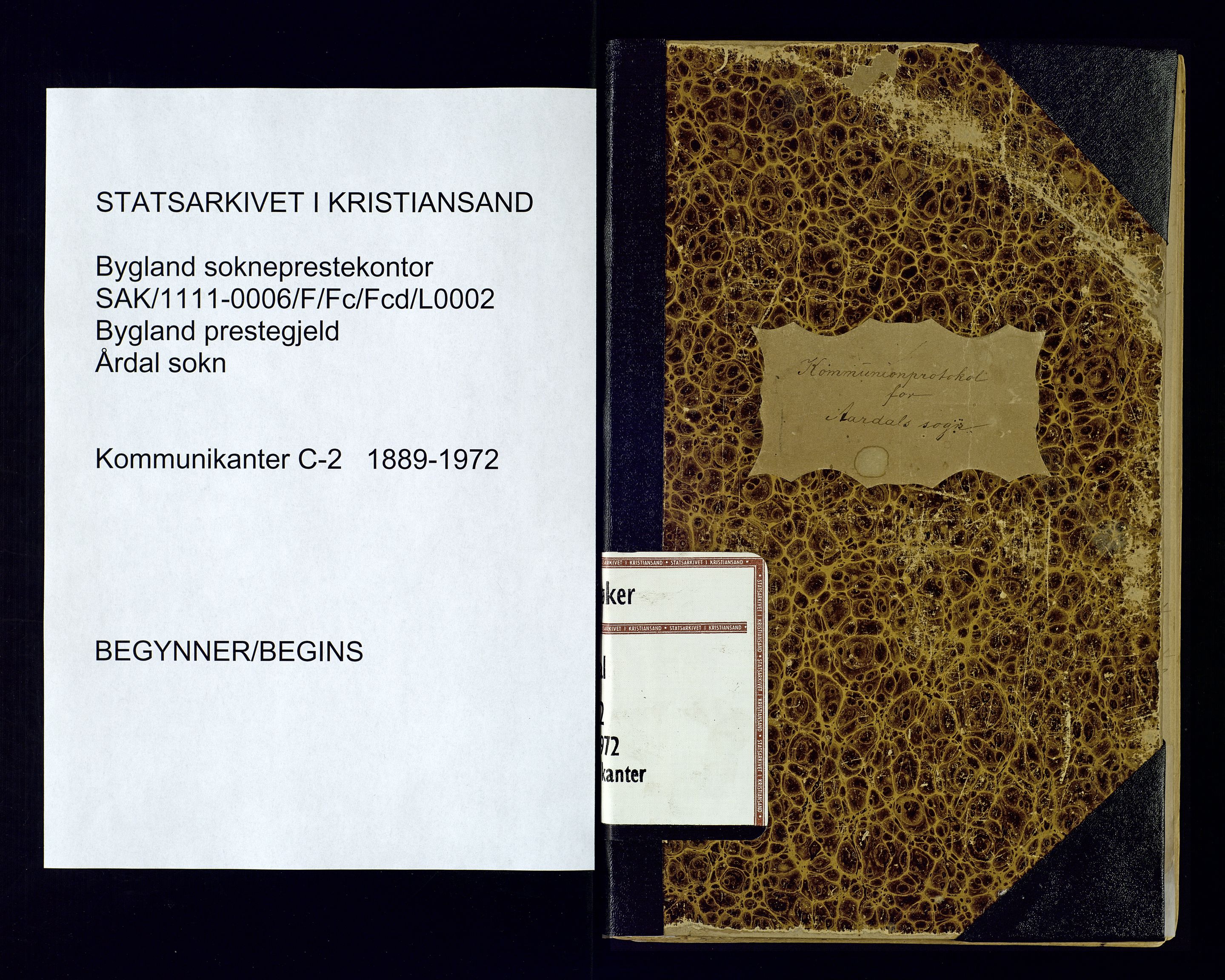 Bygland sokneprestkontor, SAK/1111-0006/F/Fc/Fcd/L0002: Communicants register no. C-1, 1889-1972