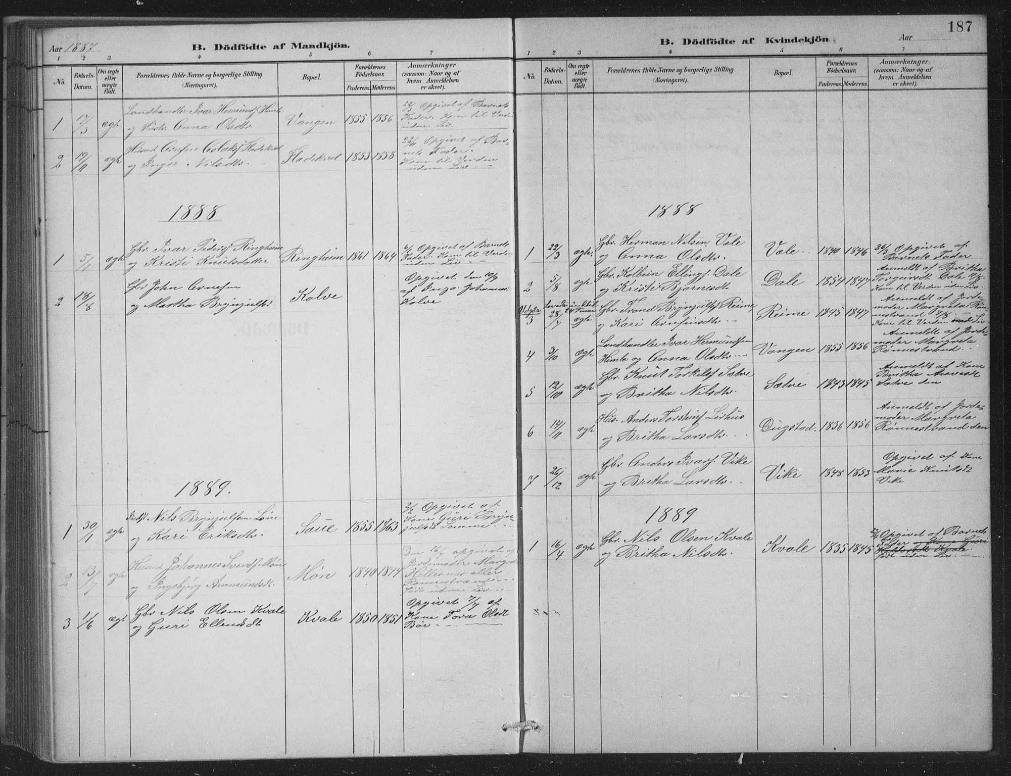 Voss sokneprestembete, SAB/A-79001/H/Hab: Parish register (copy) no. C 1, 1886-1899, p. 187
