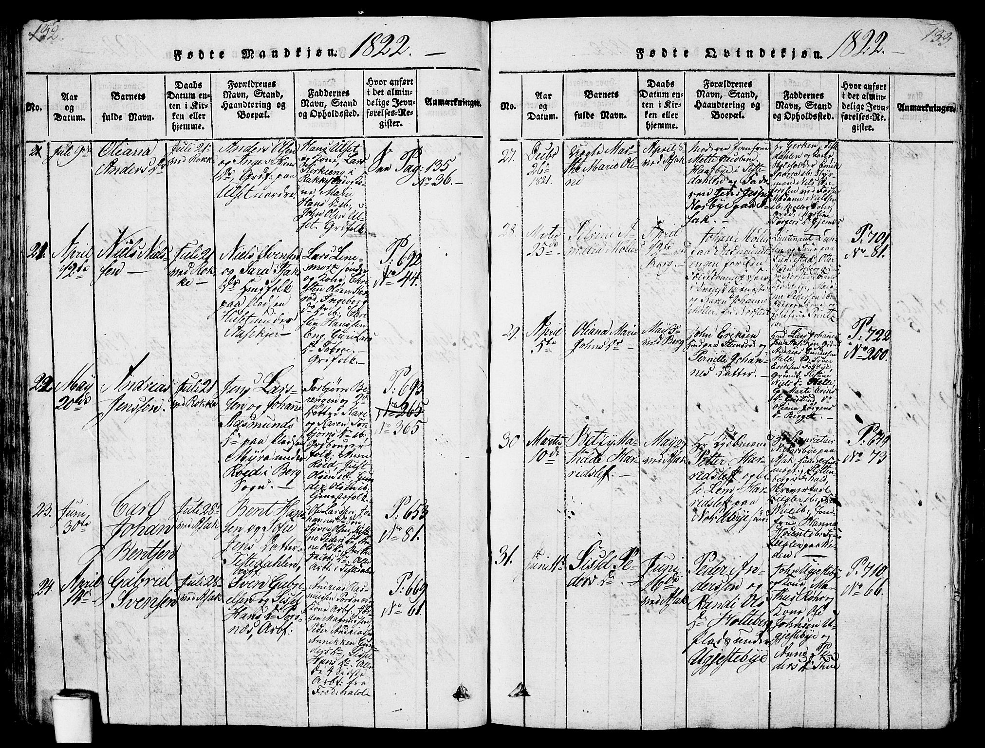 Berg prestekontor Kirkebøker, SAO/A-10902/G/Ga/L0001: Parish register (copy) no. I 1, 1815-1832, p. 132-133