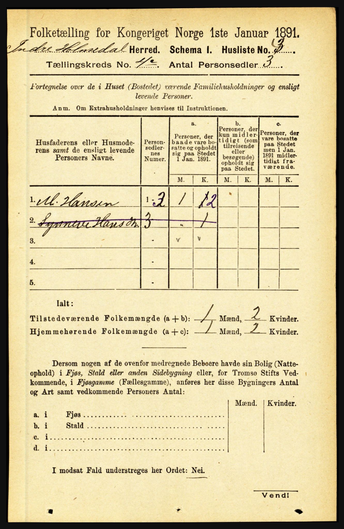 RA, 1891 census for 1430 Indre Holmedal, 1891, p. 1610