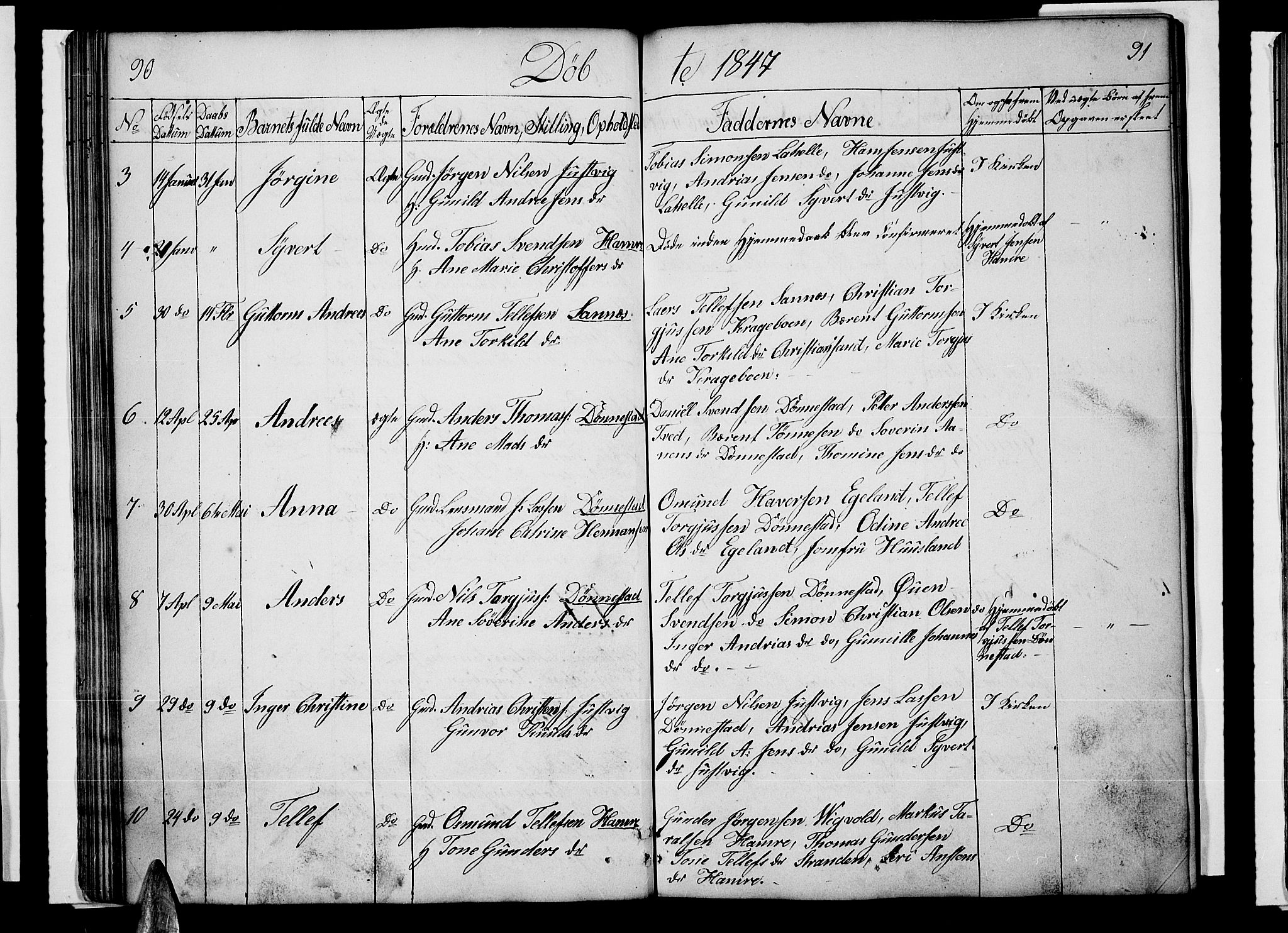 Tveit sokneprestkontor, AV/SAK-1111-0043/F/Fb/L0002: Parish register (copy) no. B 2, 1835-1854, p. 90-91