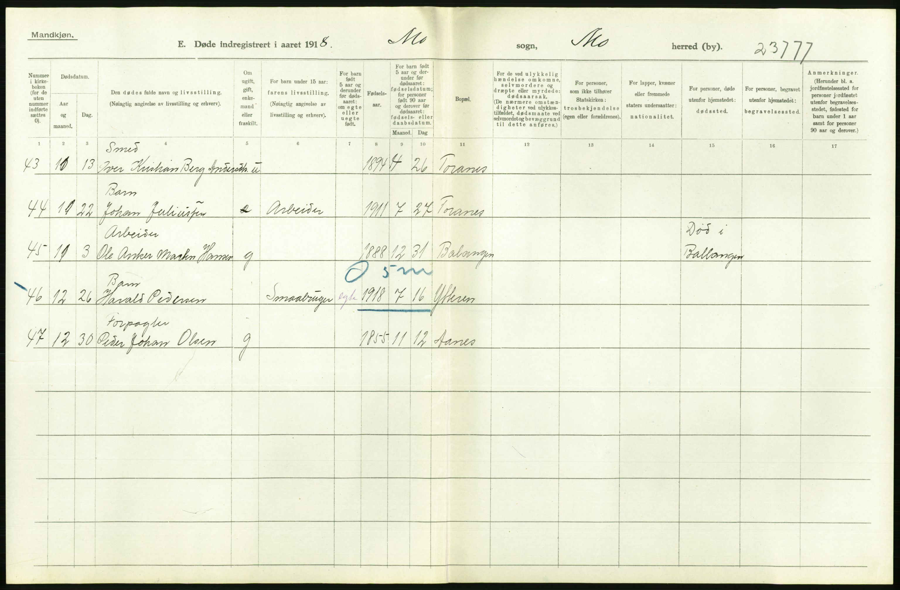 Statistisk sentralbyrå, Sosiodemografiske emner, Befolkning, AV/RA-S-2228/D/Df/Dfb/Dfbh/L0055: Nordland fylke: Døde. Bygder og byer., 1918, p. 152