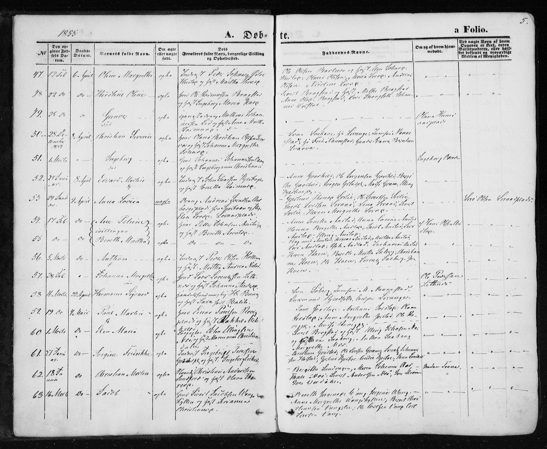 Ministerialprotokoller, klokkerbøker og fødselsregistre - Nord-Trøndelag, AV/SAT-A-1458/730/L0283: Parish register (official) no. 730A08, 1855-1865, p. 5