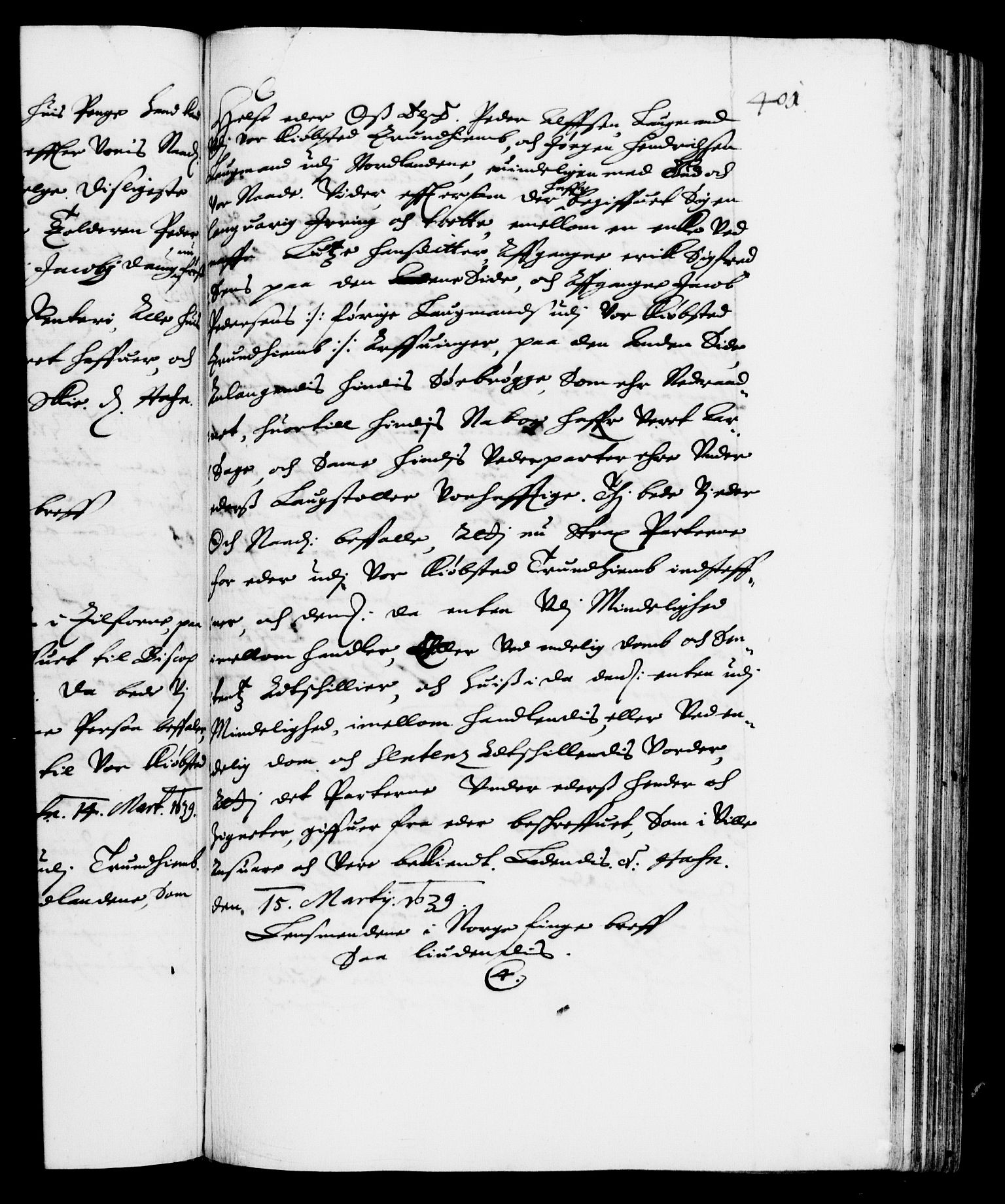 Danske Kanselli 1572-1799, AV/RA-EA-3023/F/Fc/Fca/Fcab/L0006: Norske tegnelser (mikrofilm), 1634-1639, p. 401a