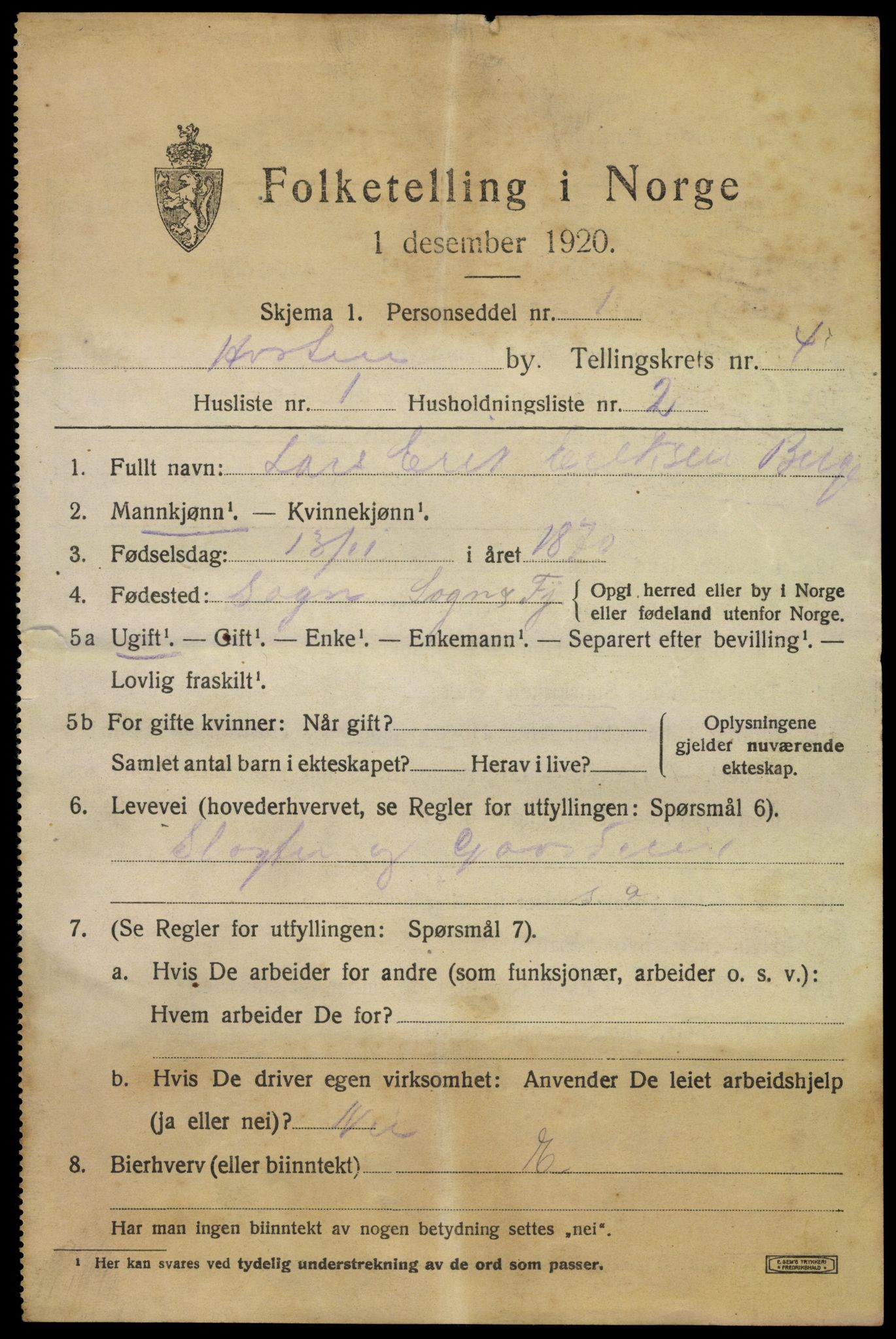 SAKO, 1920 census for Horten, 1920, p. 16267