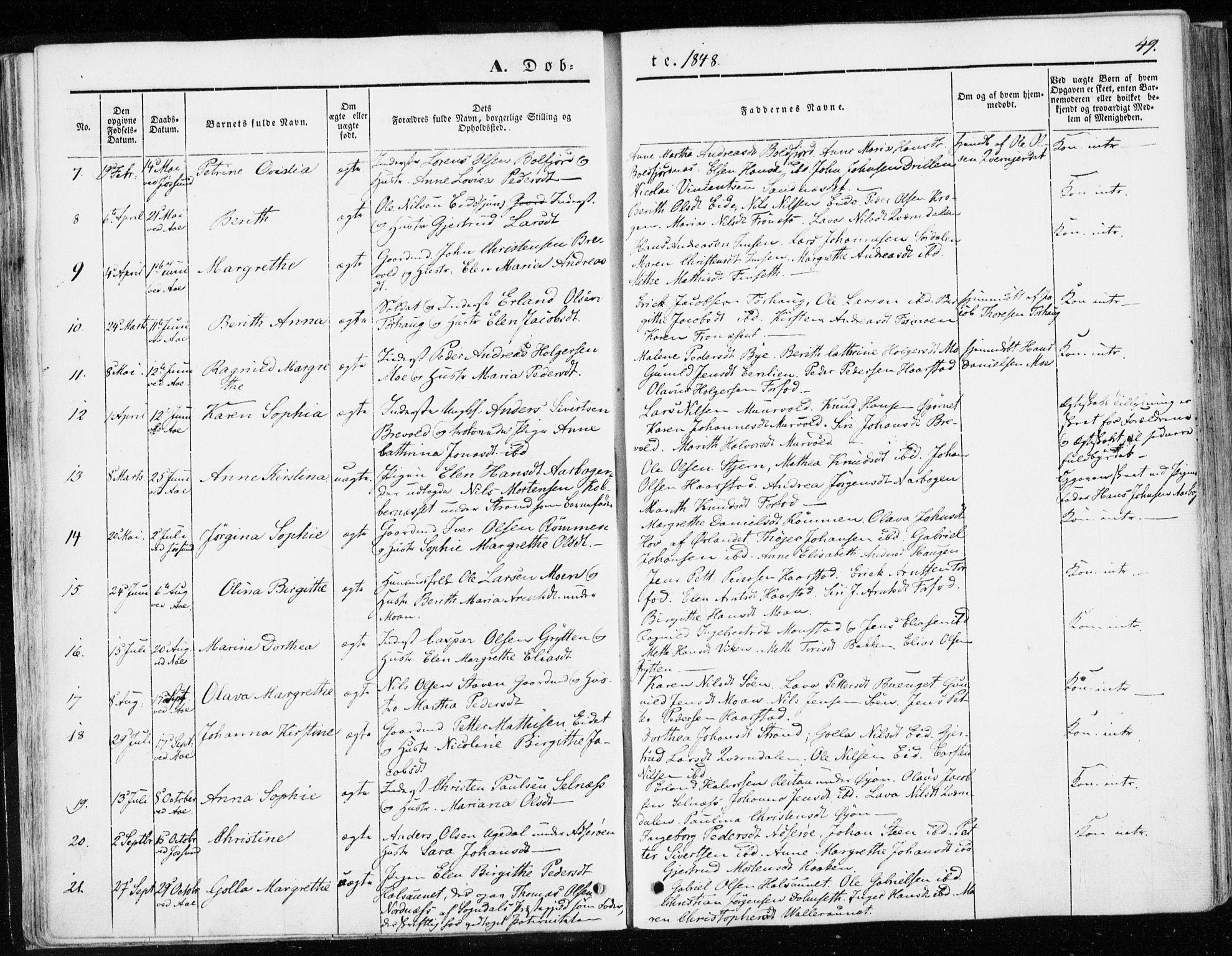 Ministerialprotokoller, klokkerbøker og fødselsregistre - Sør-Trøndelag, SAT/A-1456/655/L0677: Parish register (official) no. 655A06, 1847-1860, p. 49