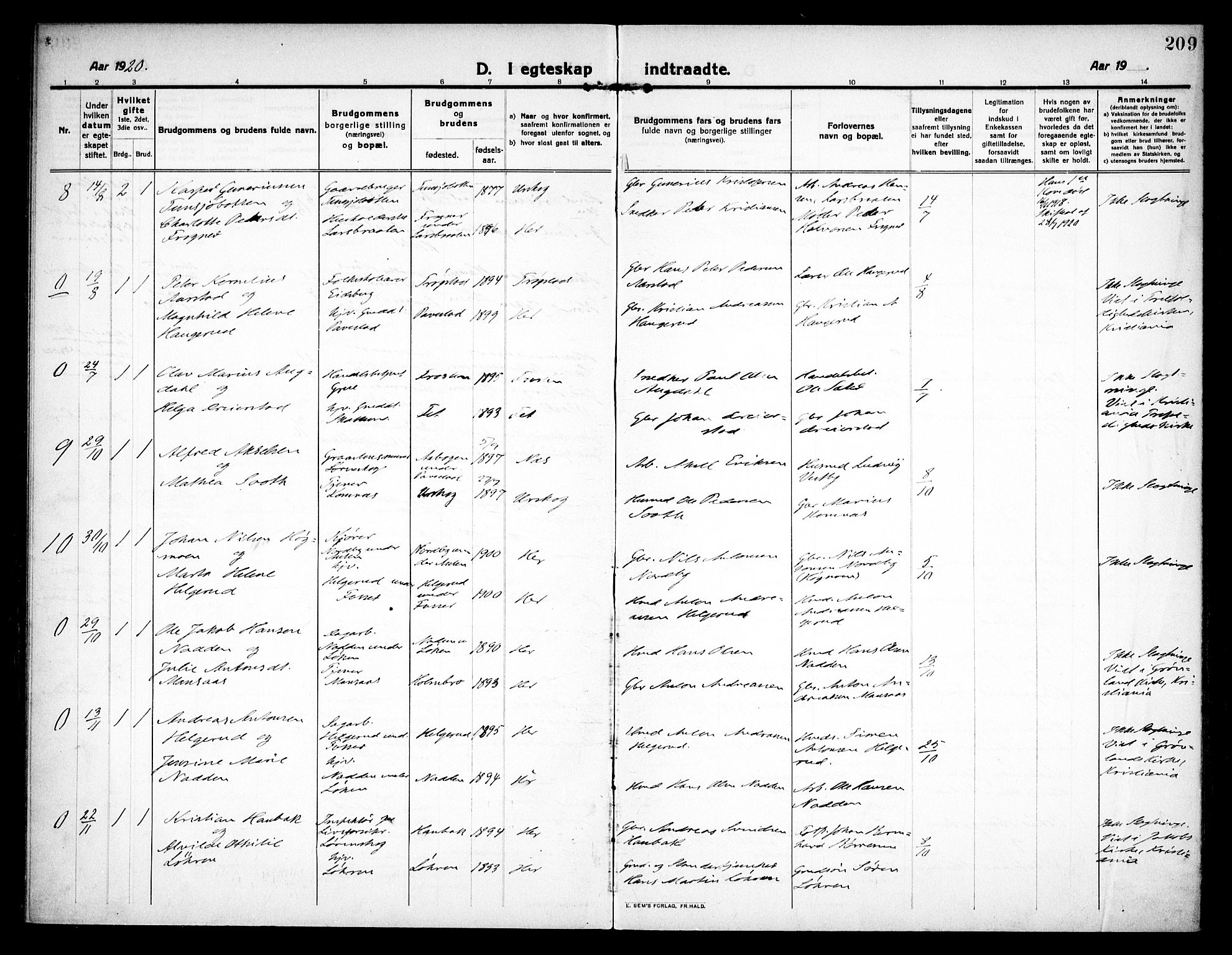 Høland prestekontor Kirkebøker, SAO/A-10346a/F/Fa/L0016: Parish register (official) no. I 16, 1912-1921, p. 209
