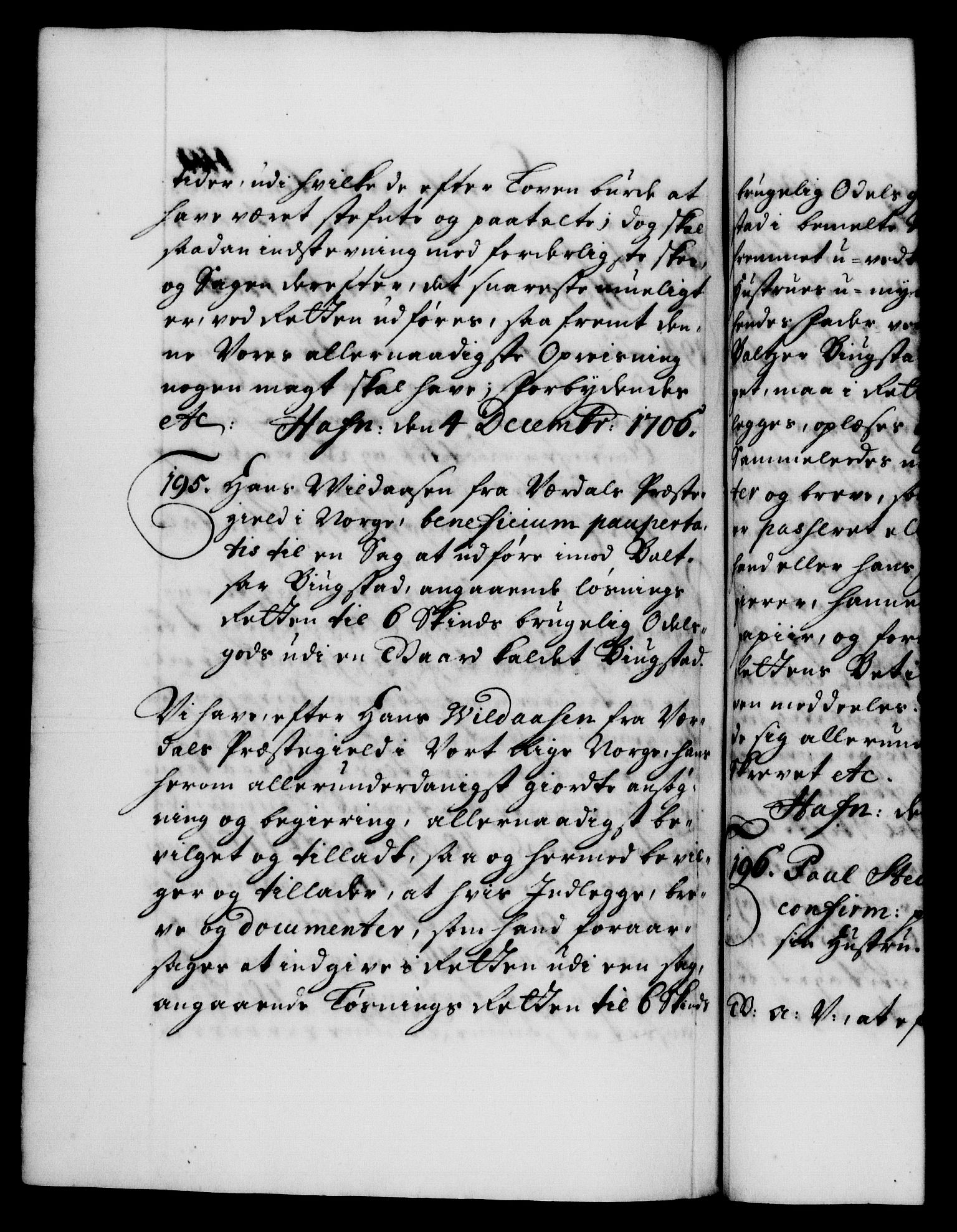 Danske Kanselli 1572-1799, AV/RA-EA-3023/F/Fc/Fca/Fcaa/L0019: Norske registre, 1704-1707, p. 418b