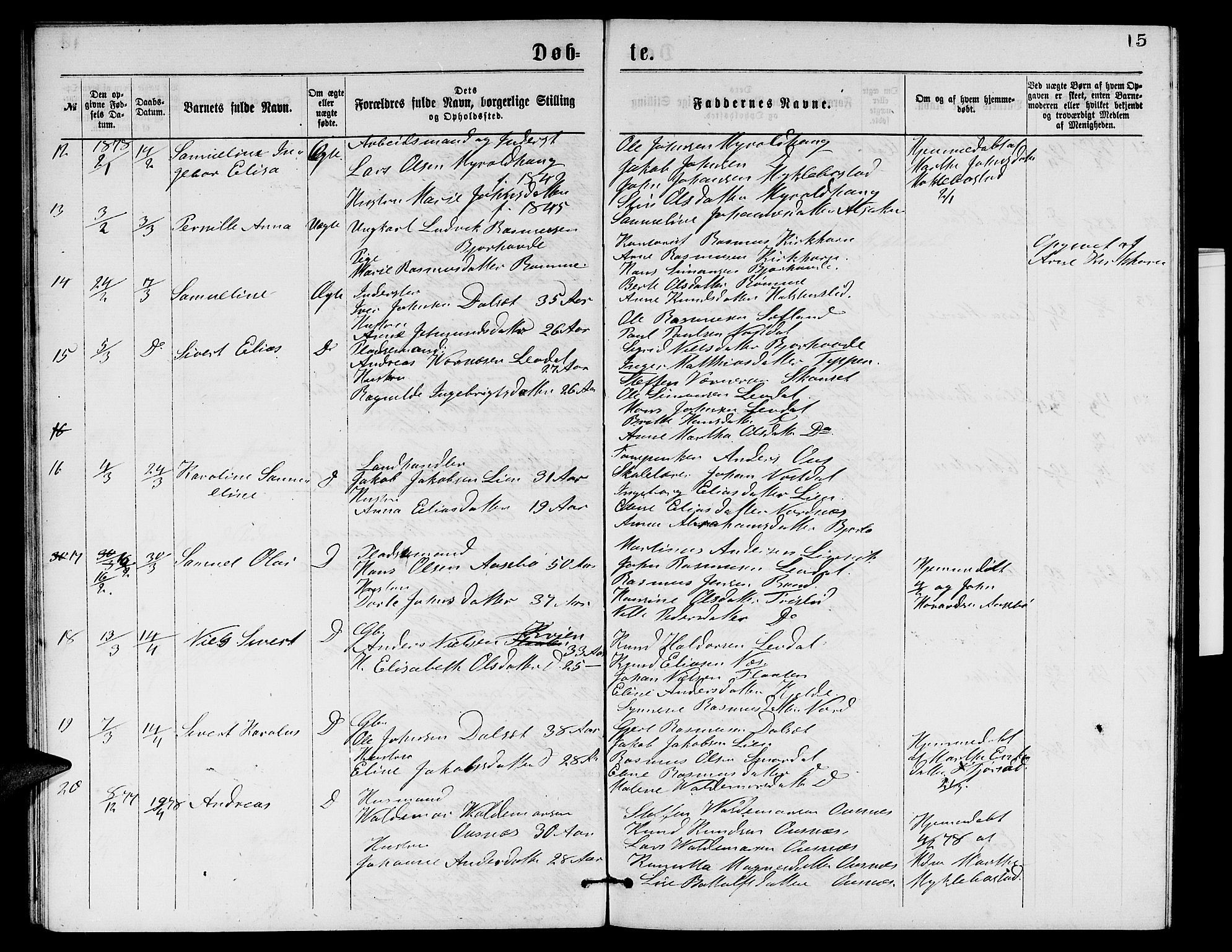 Eid sokneprestembete, AV/SAB-A-82301/H/Hab/Habb/L0001: Parish register (copy) no. B 1, 1877-1882, p. 15