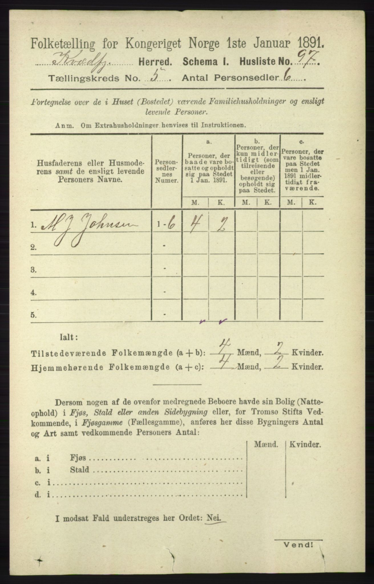 RA, 1891 census for 1911 Kvæfjord, 1891, p. 2861