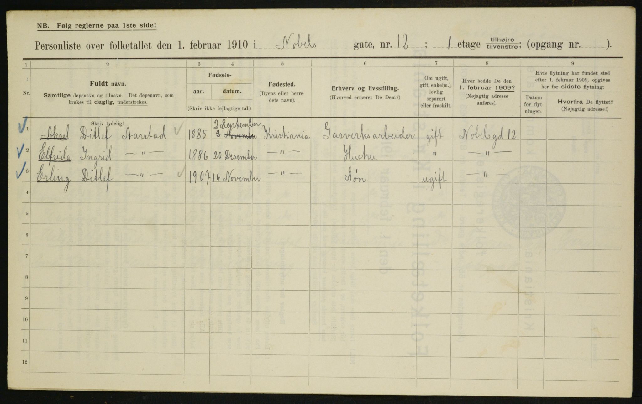 OBA, Municipal Census 1910 for Kristiania, 1910, p. 68811