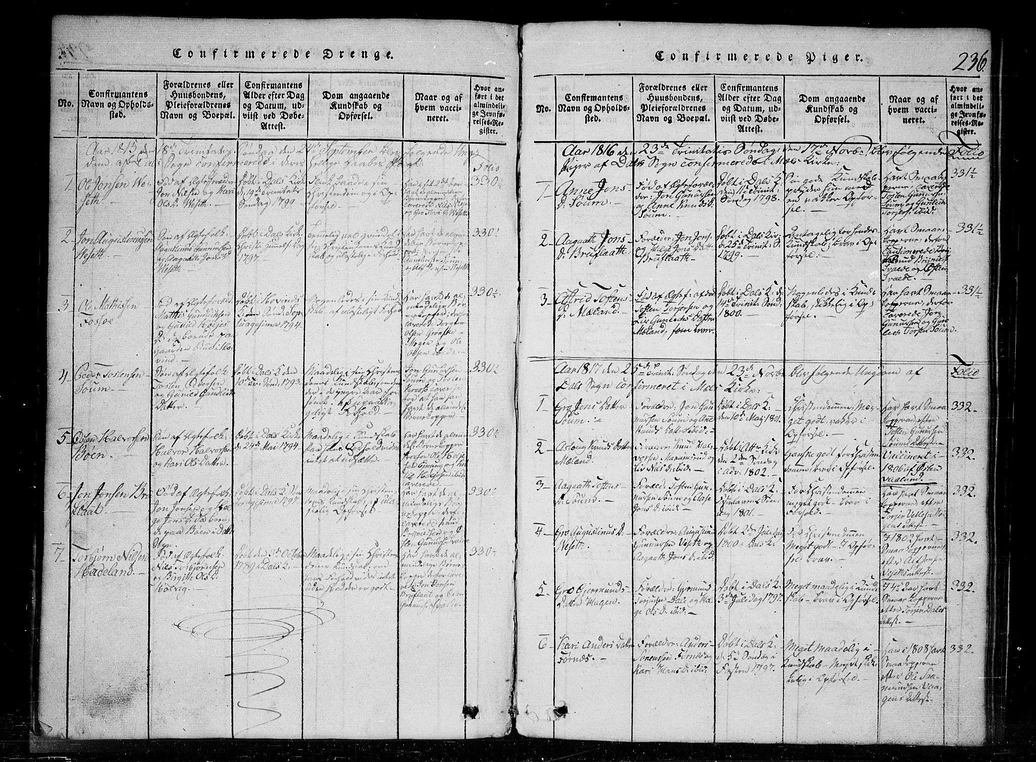 Tinn kirkebøker, SAKO/A-308/G/Gc/L0001: Parish register (copy) no. III 1, 1815-1879, p. 236