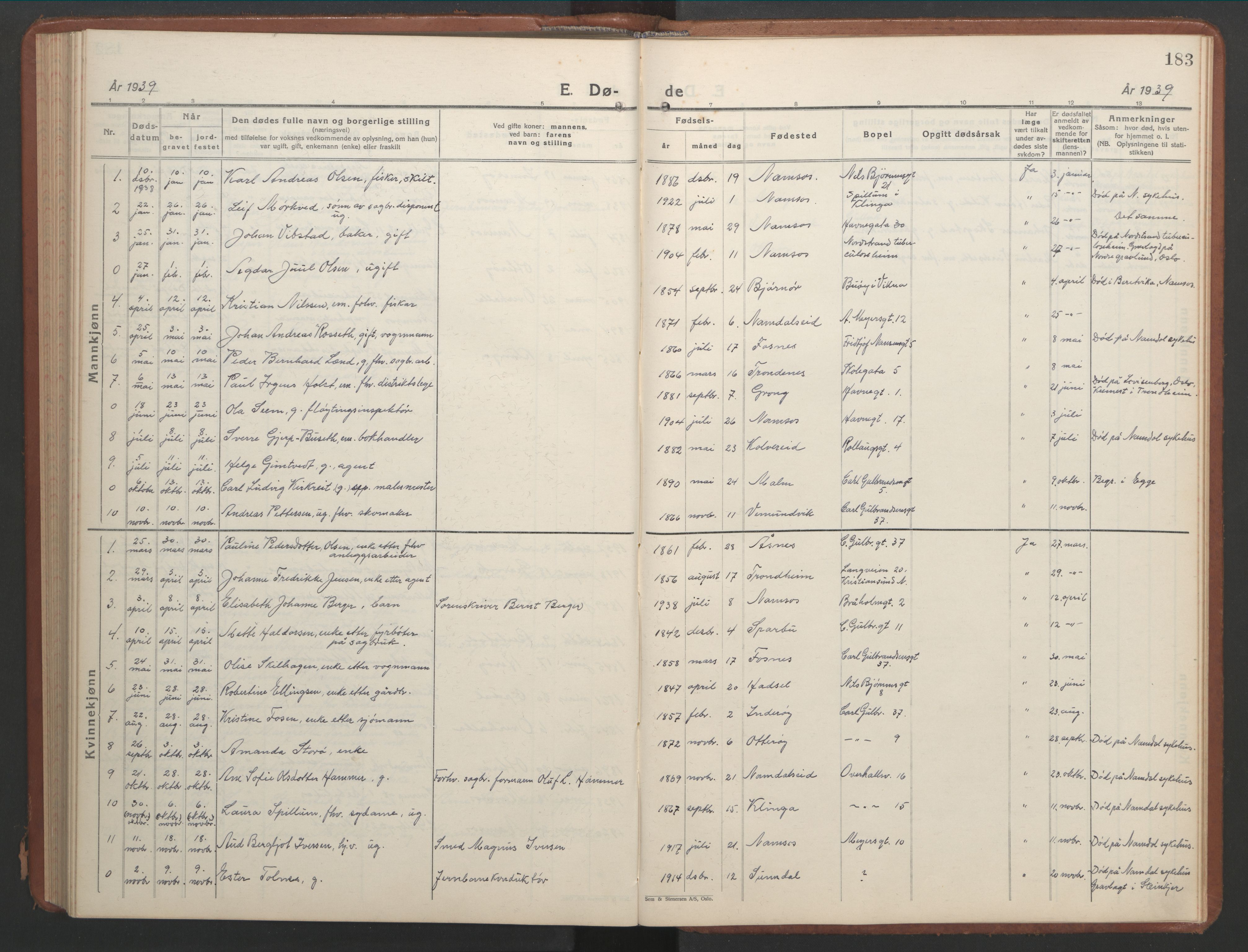 Ministerialprotokoller, klokkerbøker og fødselsregistre - Nord-Trøndelag, SAT/A-1458/768/L0583: Parish register (copy) no. 768C01, 1928-1953, p. 183