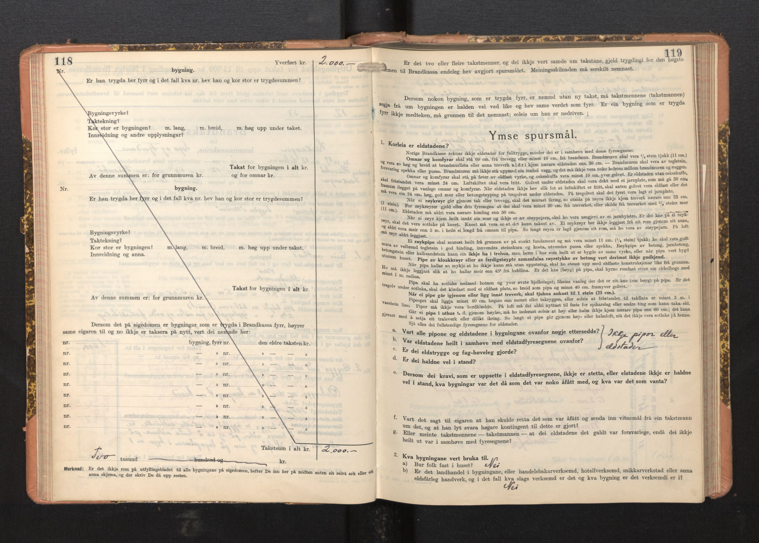 Lensmannen i Leikanger, AV/SAB-A-29201/0012/L0008: Branntakstprotokoll, skjematakst, 1937-1946, p. 118-119