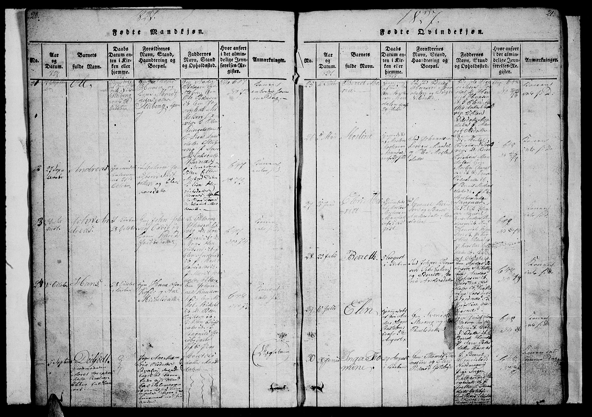 Lyngen sokneprestembete, AV/SATØ-S-1289/H/He/Heb/L0001klokker: Parish register (copy) no. 1, 1826-1838, p. 20-21