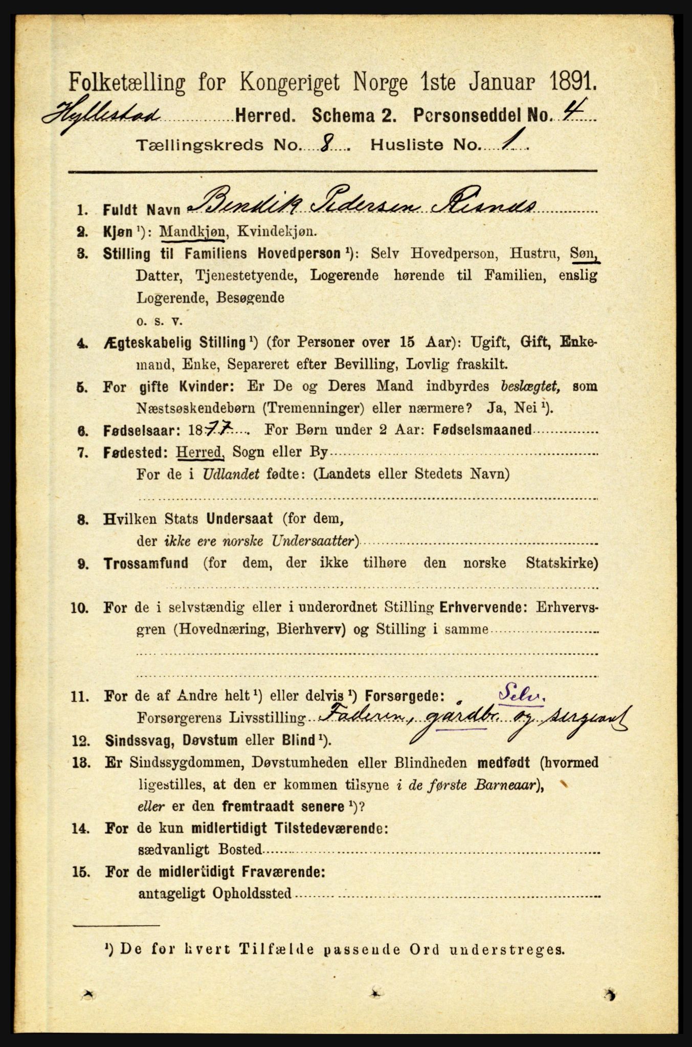 RA, 1891 census for 1413 Hyllestad, 1891, p. 1327