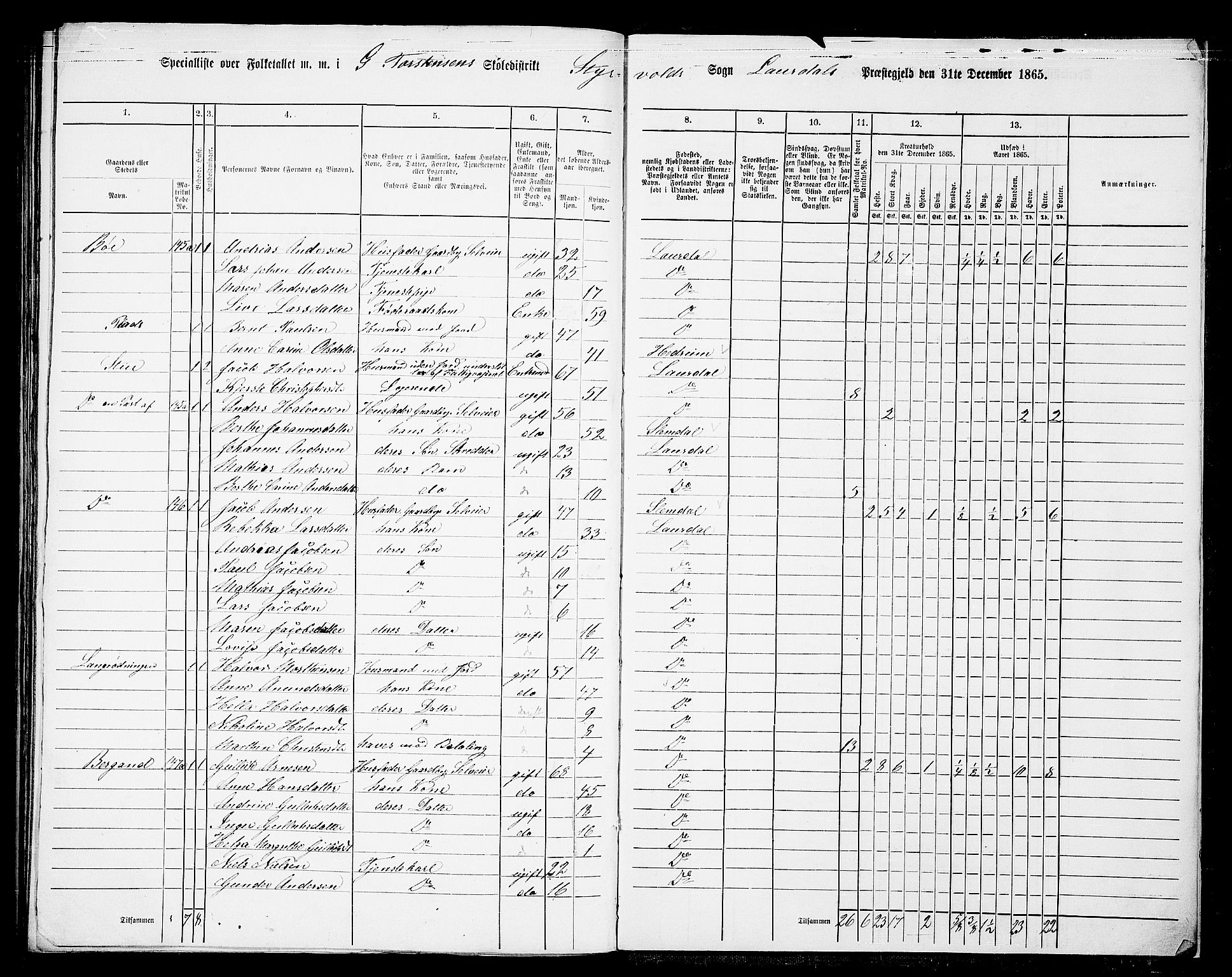 RA, 1865 census for Lardal, 1865, p. 106