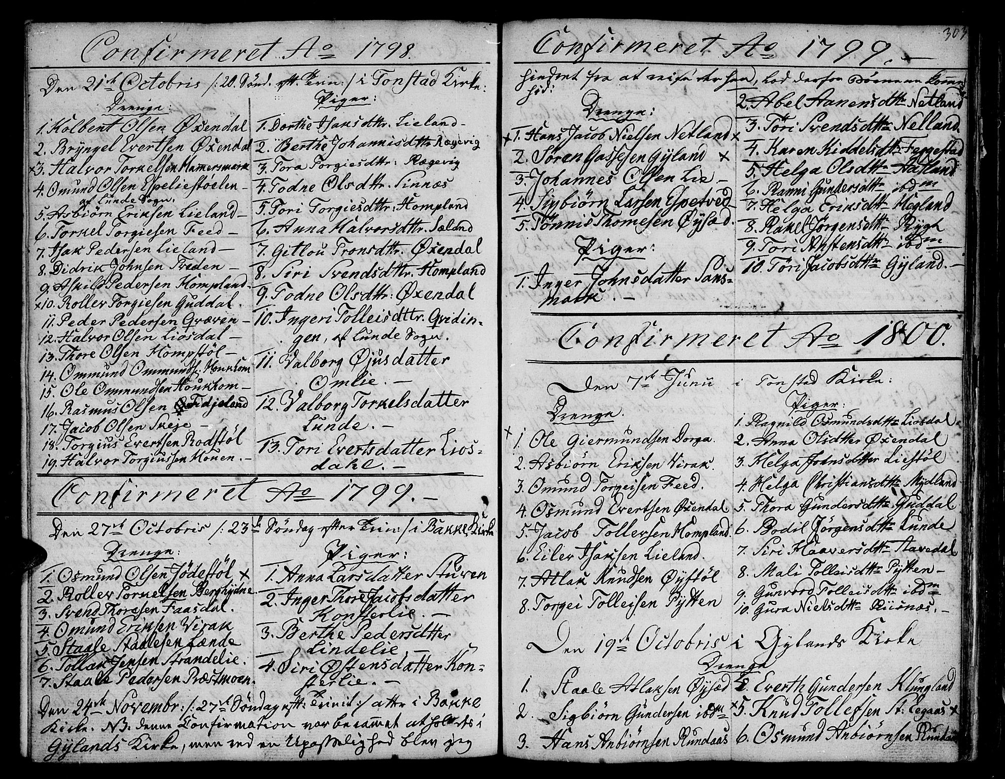 Bakke sokneprestkontor, SAK/1111-0002/F/Fa/Faa/L0002: Parish register (official) no. A 2, 1780-1816, p. 303