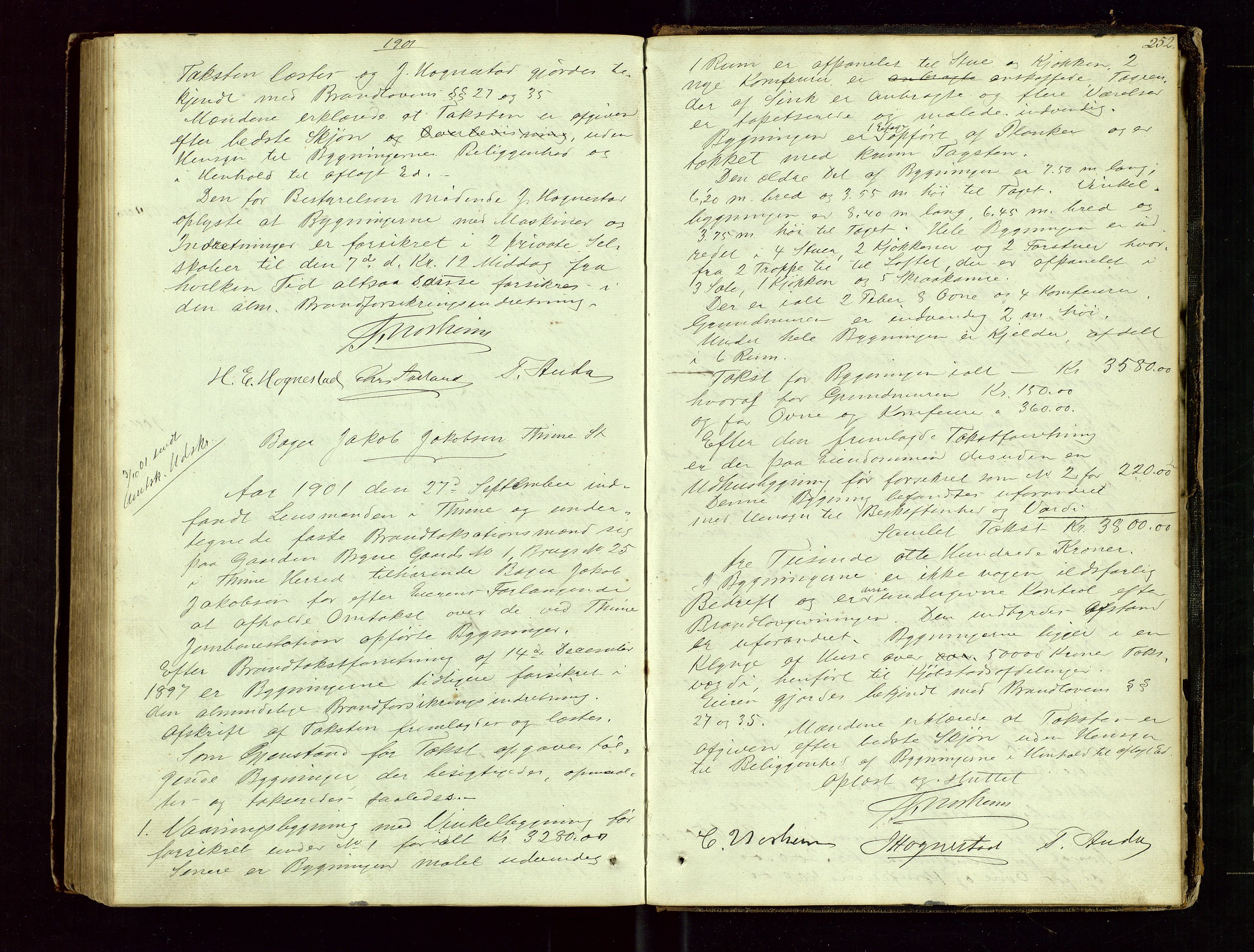 Time lensmannskontor, SAST/A-100420/Goa/L0001: "Brandtaxations-Protocol for Houglands Thinglaug", 1846-1904, p. 251b-252a