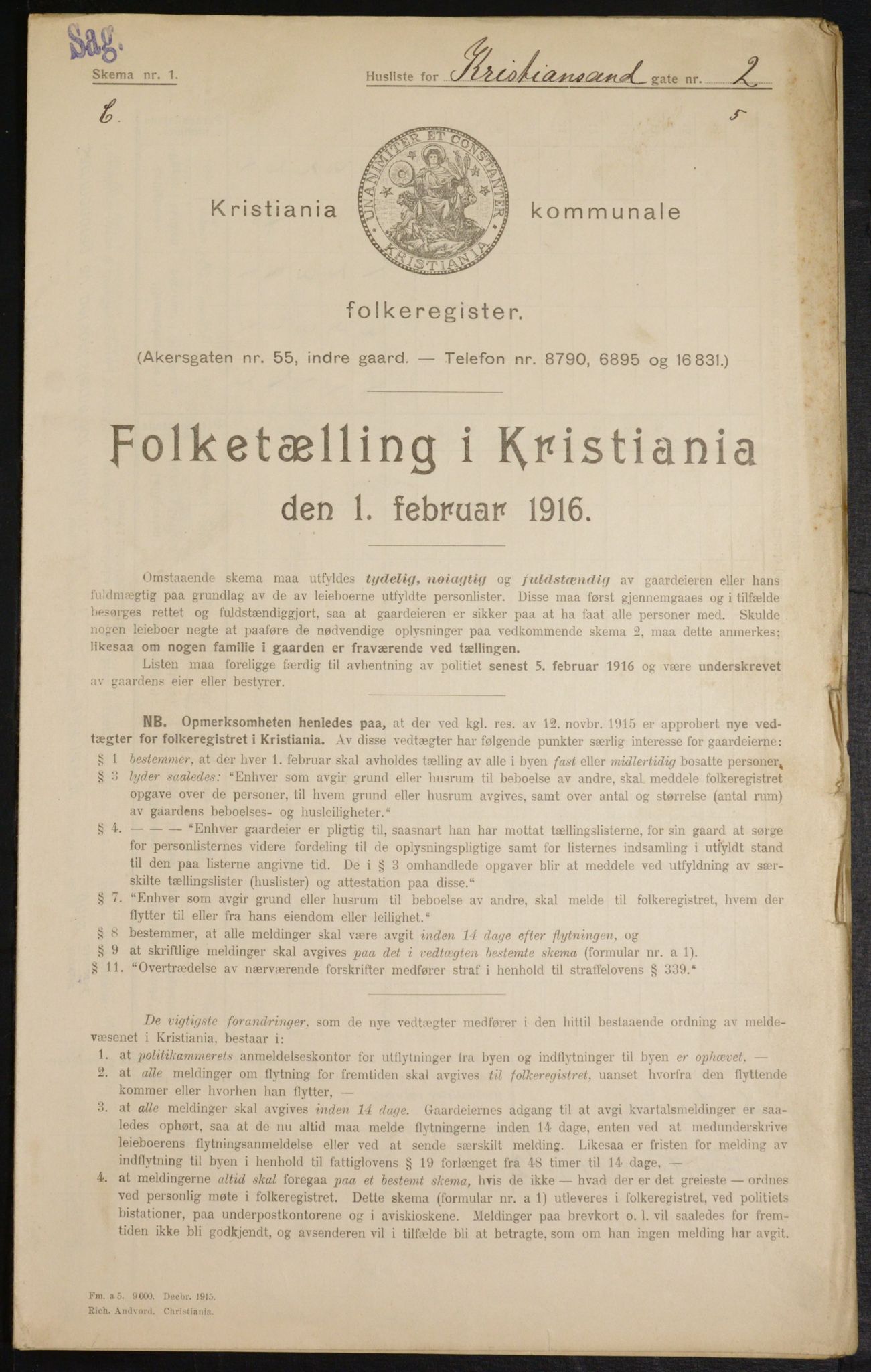 OBA, Municipal Census 1916 for Kristiania, 1916, p. 55378