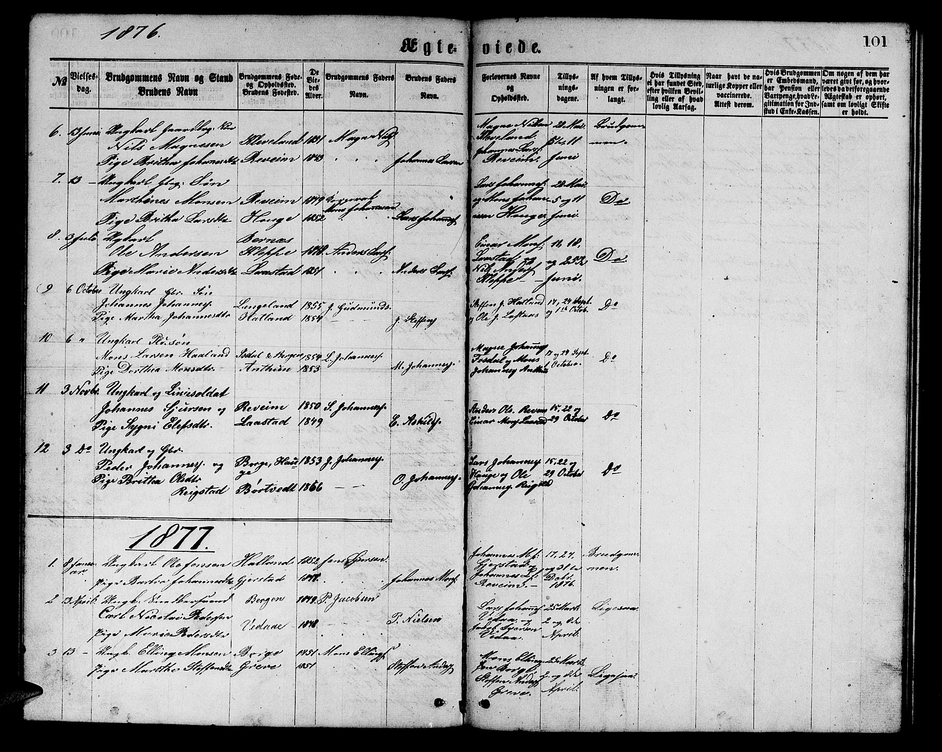 Haus sokneprestembete, AV/SAB-A-75601/H/Hab: Parish register (copy) no. C 1, 1869-1878, p. 101