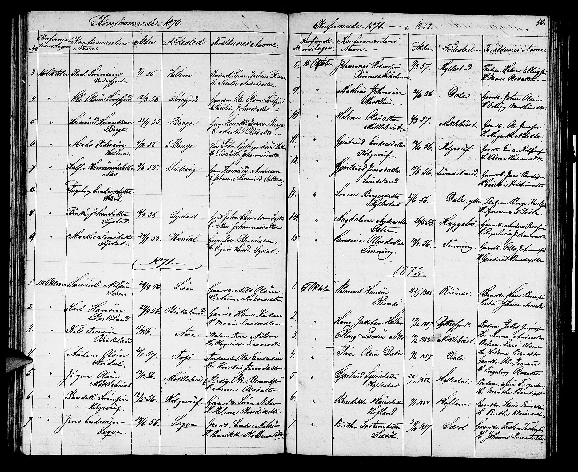 Hyllestad sokneprestembete, SAB/A-80401: Parish register (copy) no. A 1, 1853-1875, p. 50