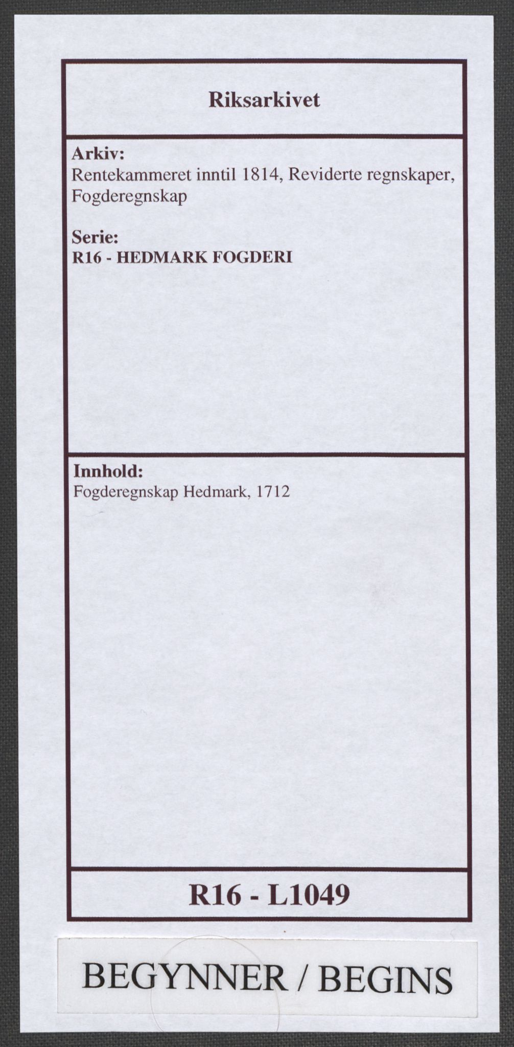 Rentekammeret inntil 1814, Reviderte regnskaper, Fogderegnskap, RA/EA-4092/R16/L1049: Fogderegnskap Hedmark, 1712, p. 1