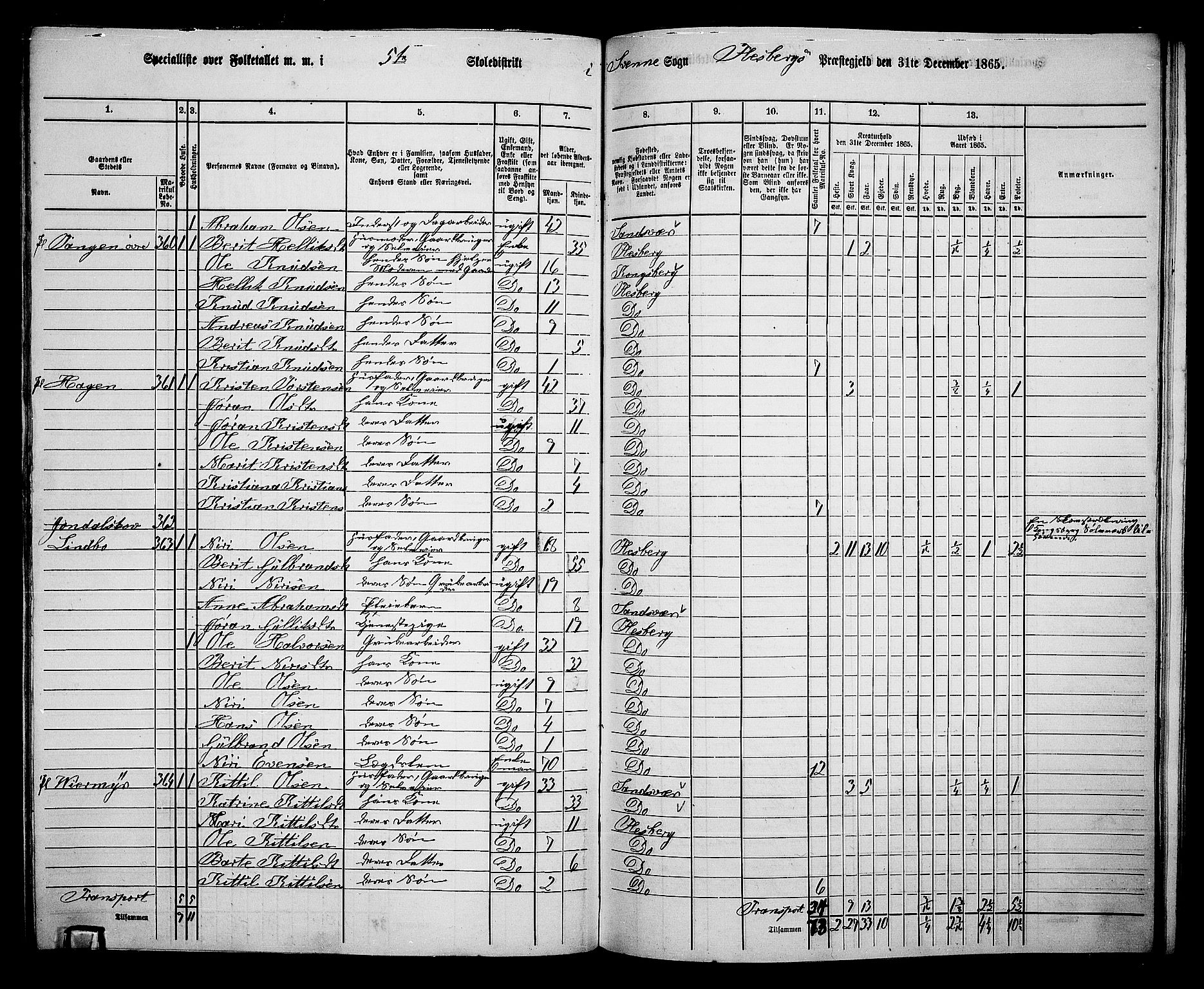 RA, 1865 census for Flesberg, 1865, p. 105