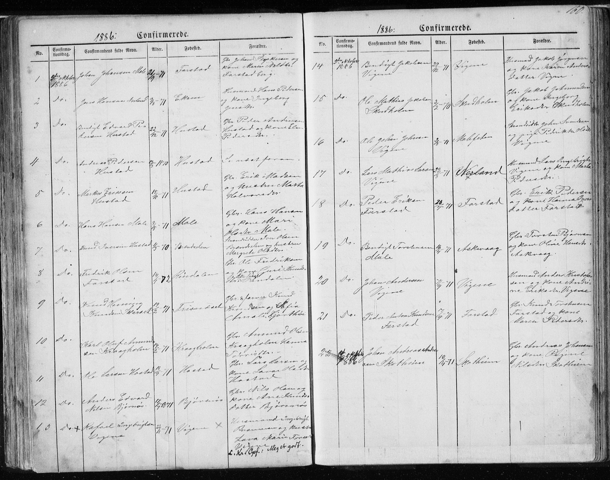 Ministerialprotokoller, klokkerbøker og fødselsregistre - Møre og Romsdal, AV/SAT-A-1454/567/L0782: Parish register (copy) no. 567C02, 1867-1886, p. 160