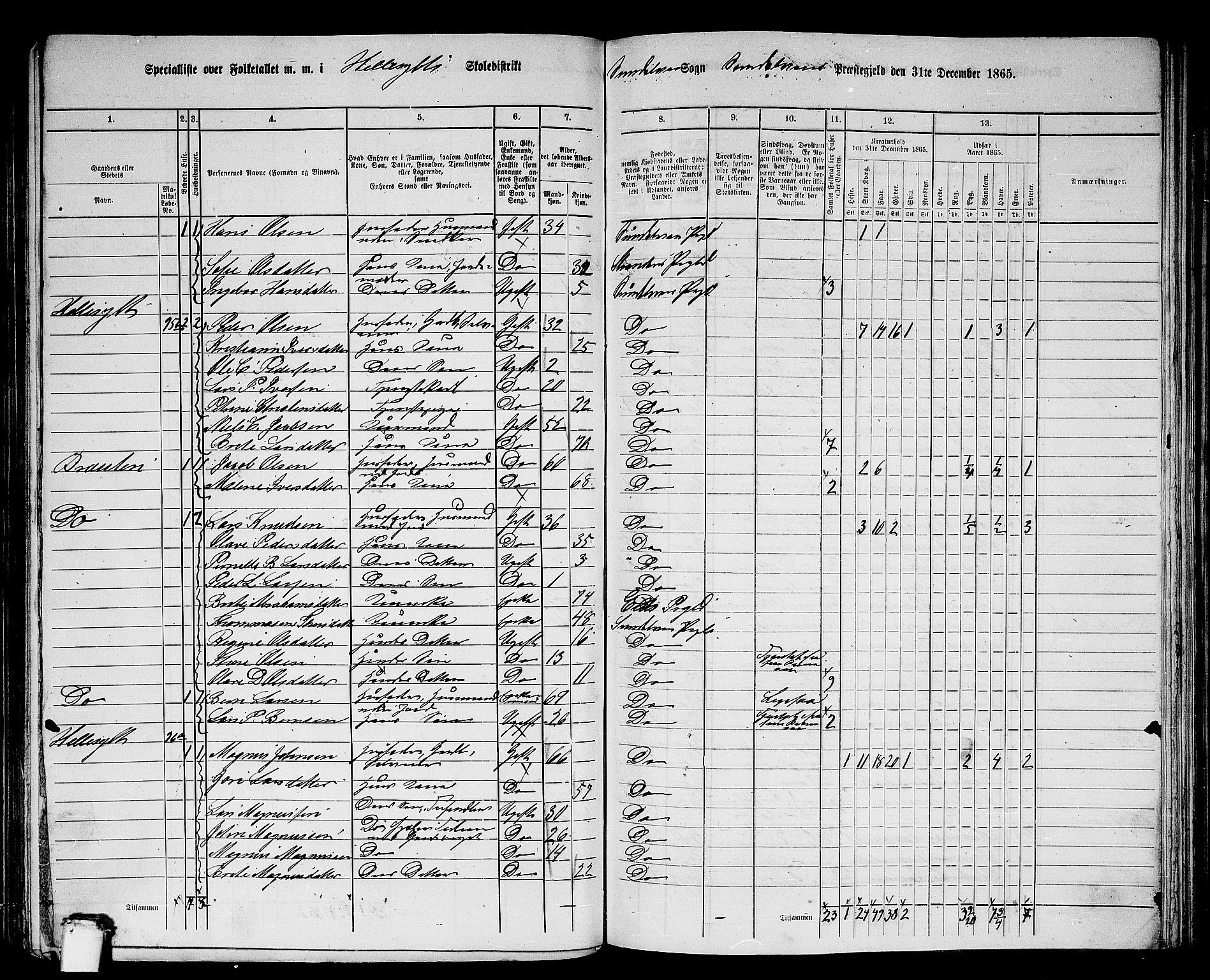 RA, 1865 census for Sunnylven, 1865, p. 10