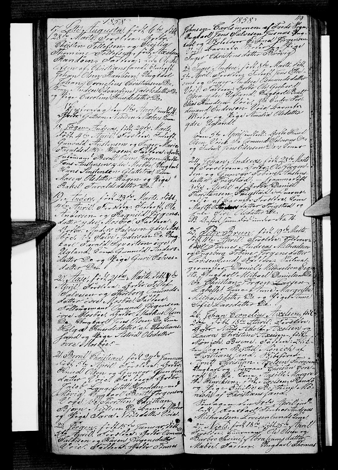 Oddernes sokneprestkontor, AV/SAK-1111-0033/F/Fb/Fba/L0005: Parish register (copy) no. B 5, 1846-1859, p. 119