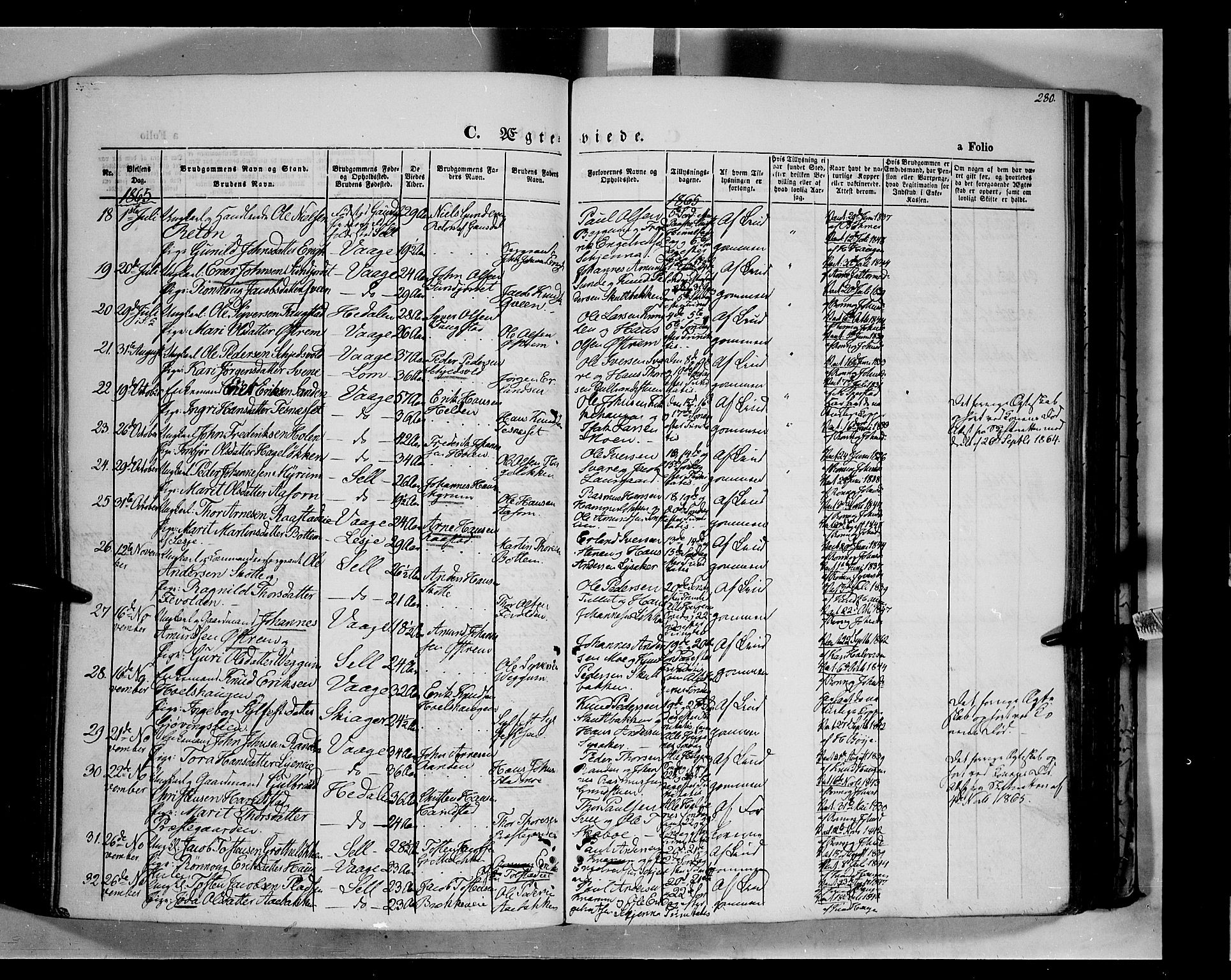 Vågå prestekontor, SAH/PREST-076/H/Ha/Haa/L0006: Parish register (official) no. 6 /1, 1856-1872, p. 280