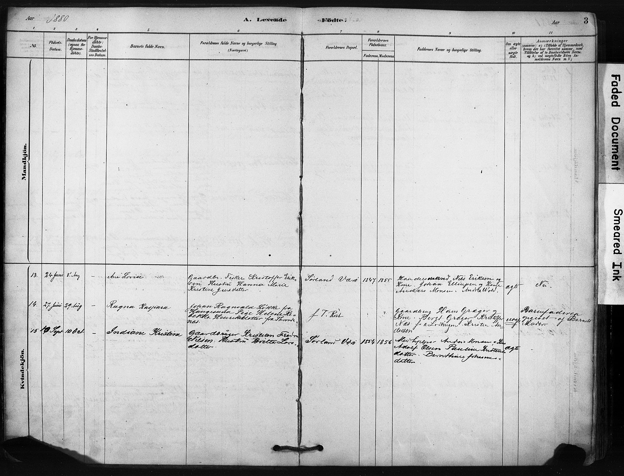 Ministerialprotokoller, klokkerbøker og fødselsregistre - Nordland, SAT/A-1459/807/L0122: Parish register (official) no. 807A05, 1880-1902, p. 3